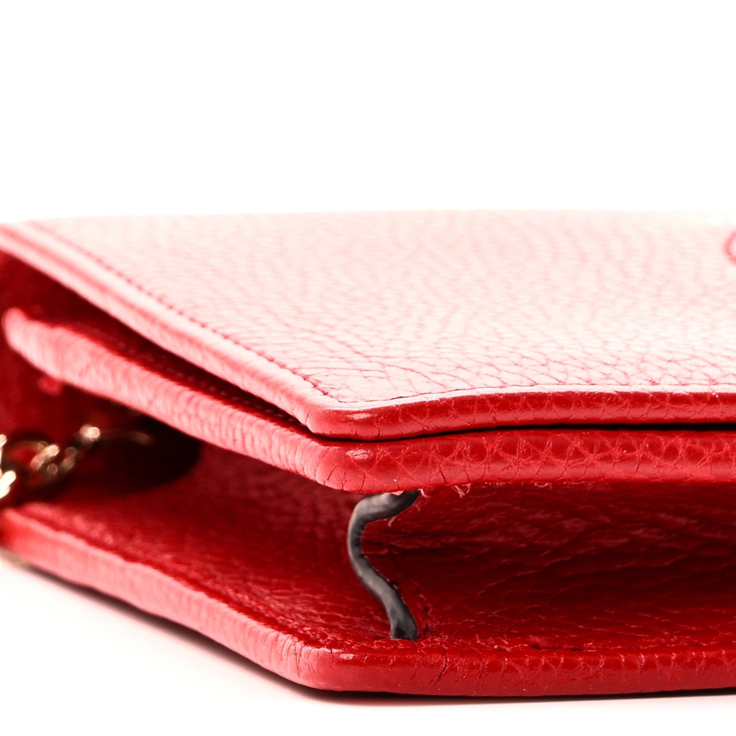 Pebbled Calfskin Soho Wallet on Chain Tabasco Red
