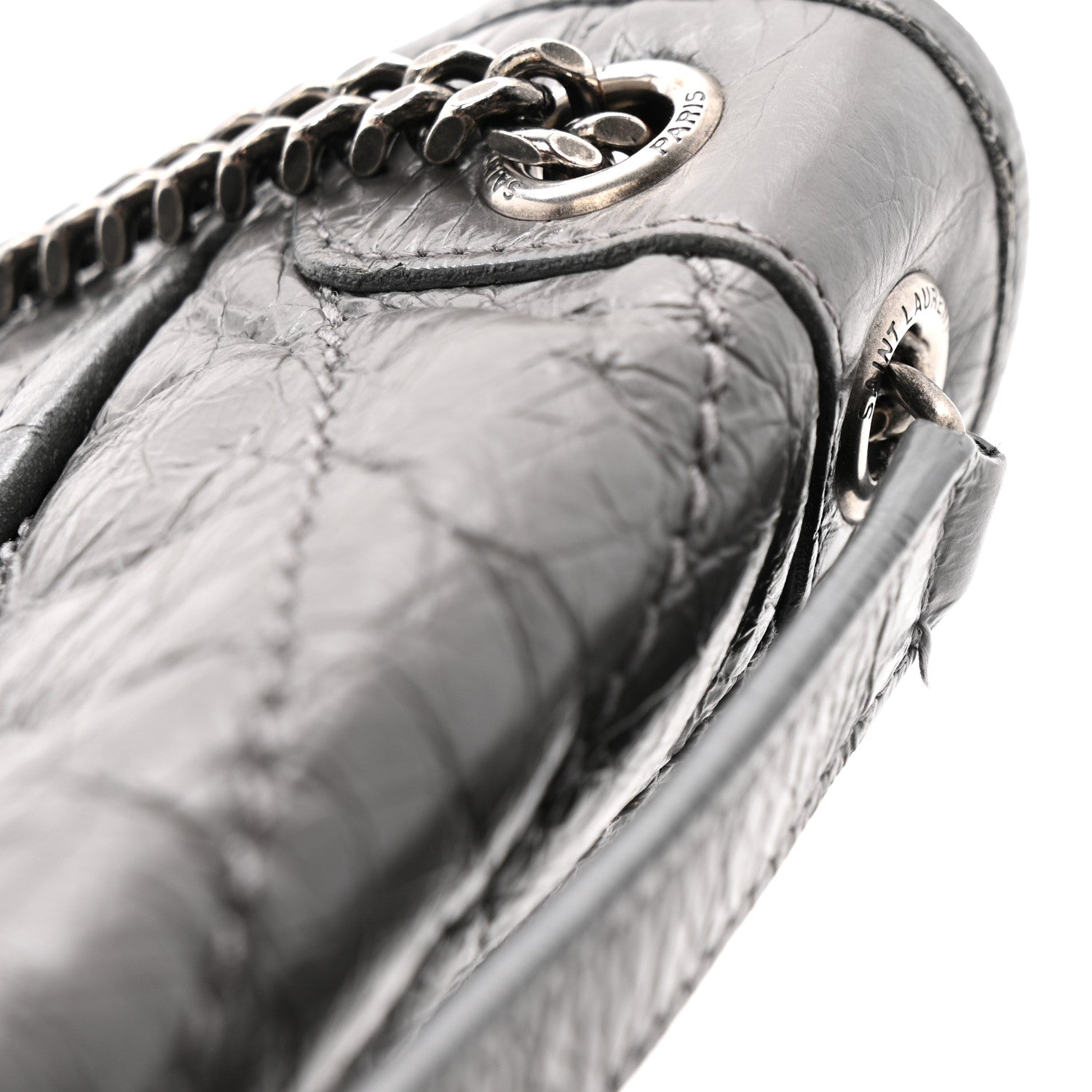 Crinkled Calfskin Matelasse Monogram Baby Niki Chain Satchel Storm