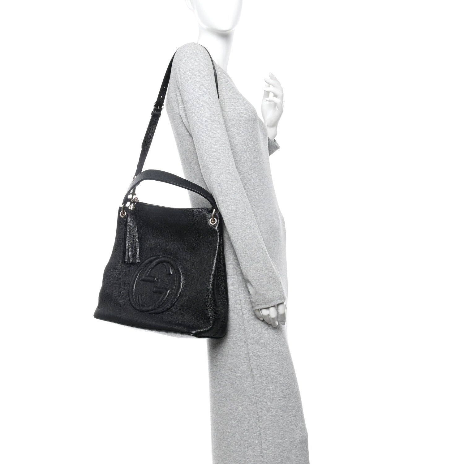 Pebbled Calfskin Large Soho Hobo Black