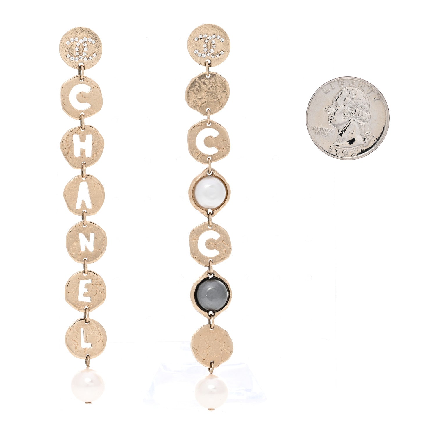 Pearl Crystal Papyrus Drop Strand Earrings Gold Grey