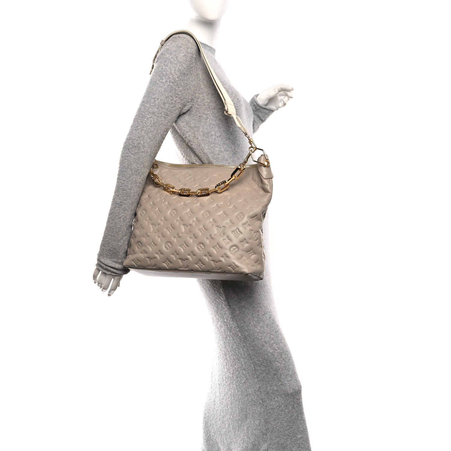 Lambskin Embossed Monogram Coussin Hobo MM Galet