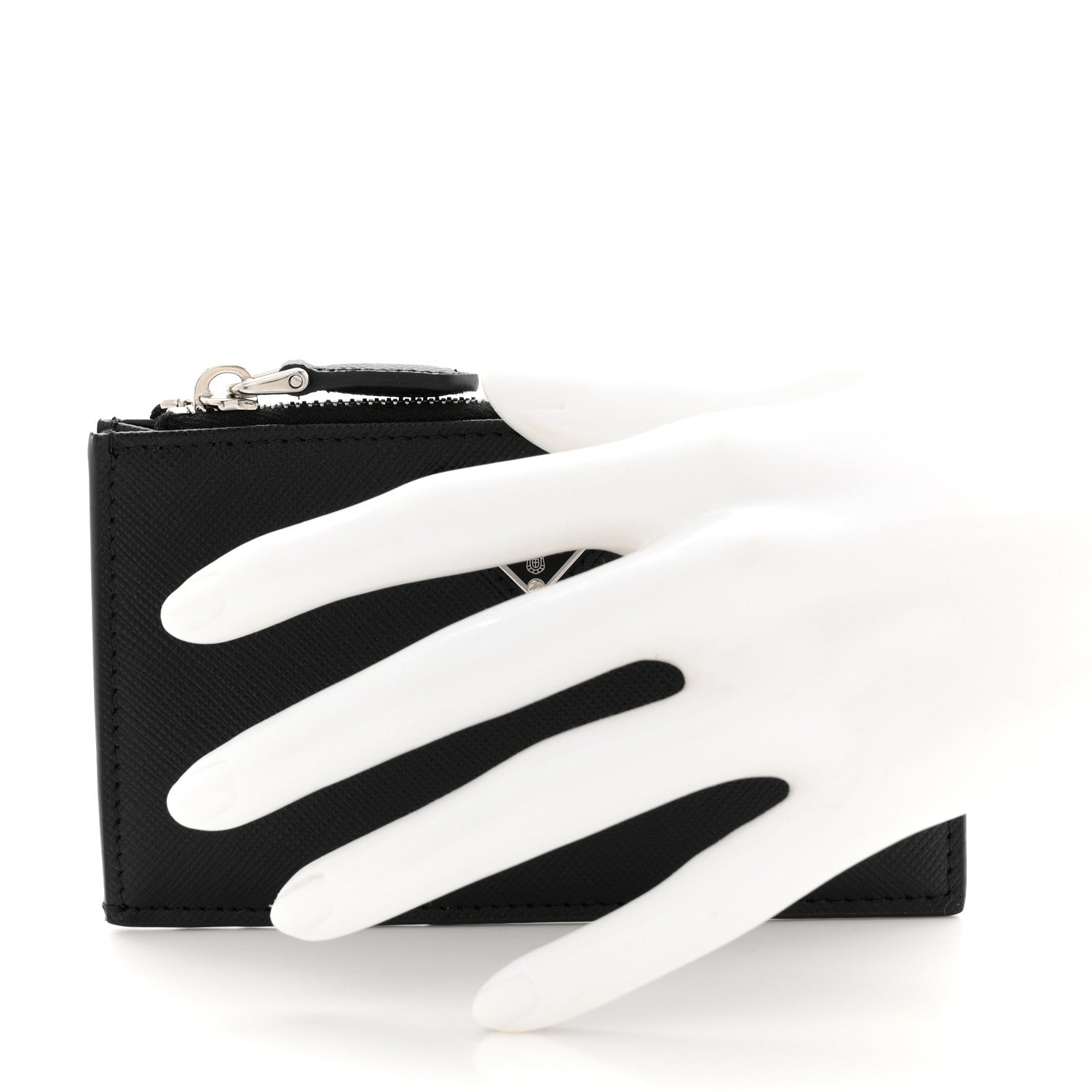 Saffiano Triangle Zip Card Case Black