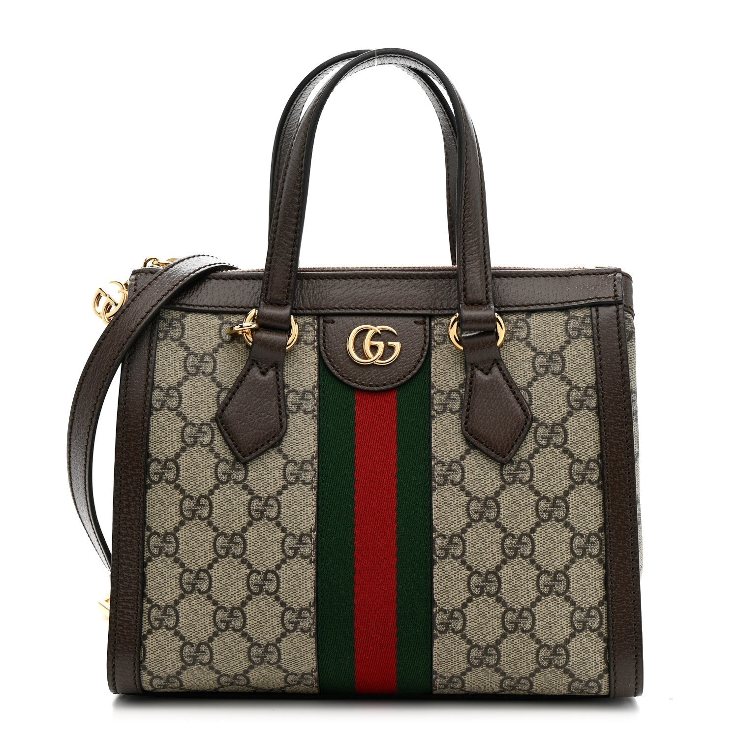 GG Supreme Monogram Textured Calfskin Web Small Ophidia Tote Bag Beige Ebony New Acero