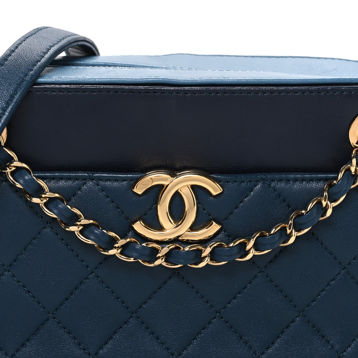 Lambskin Quilted Small In & Out Camera Case Navy Light Blue