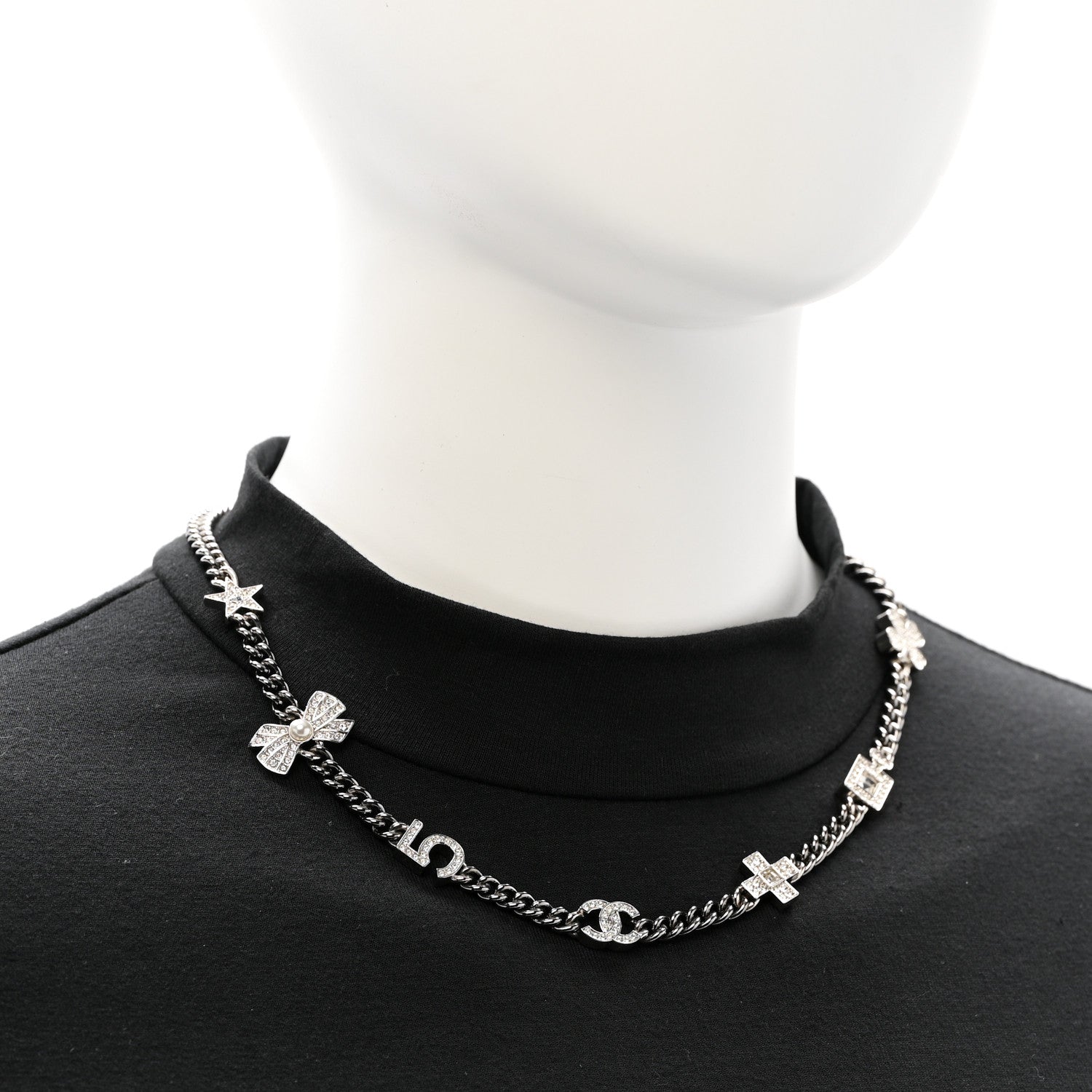 Ruthenium Crystal Chain CC Lucky Charms Choker Silver