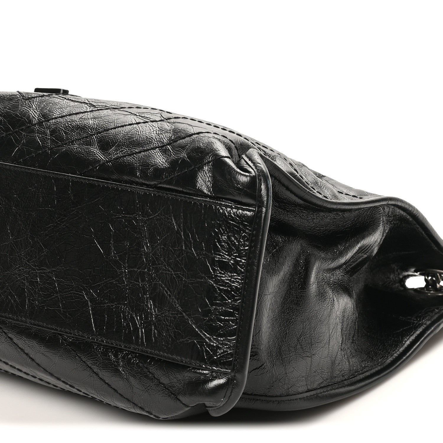 Crinkled Calfskin Matelasse Monogram Large Niki Shopper Tote Black