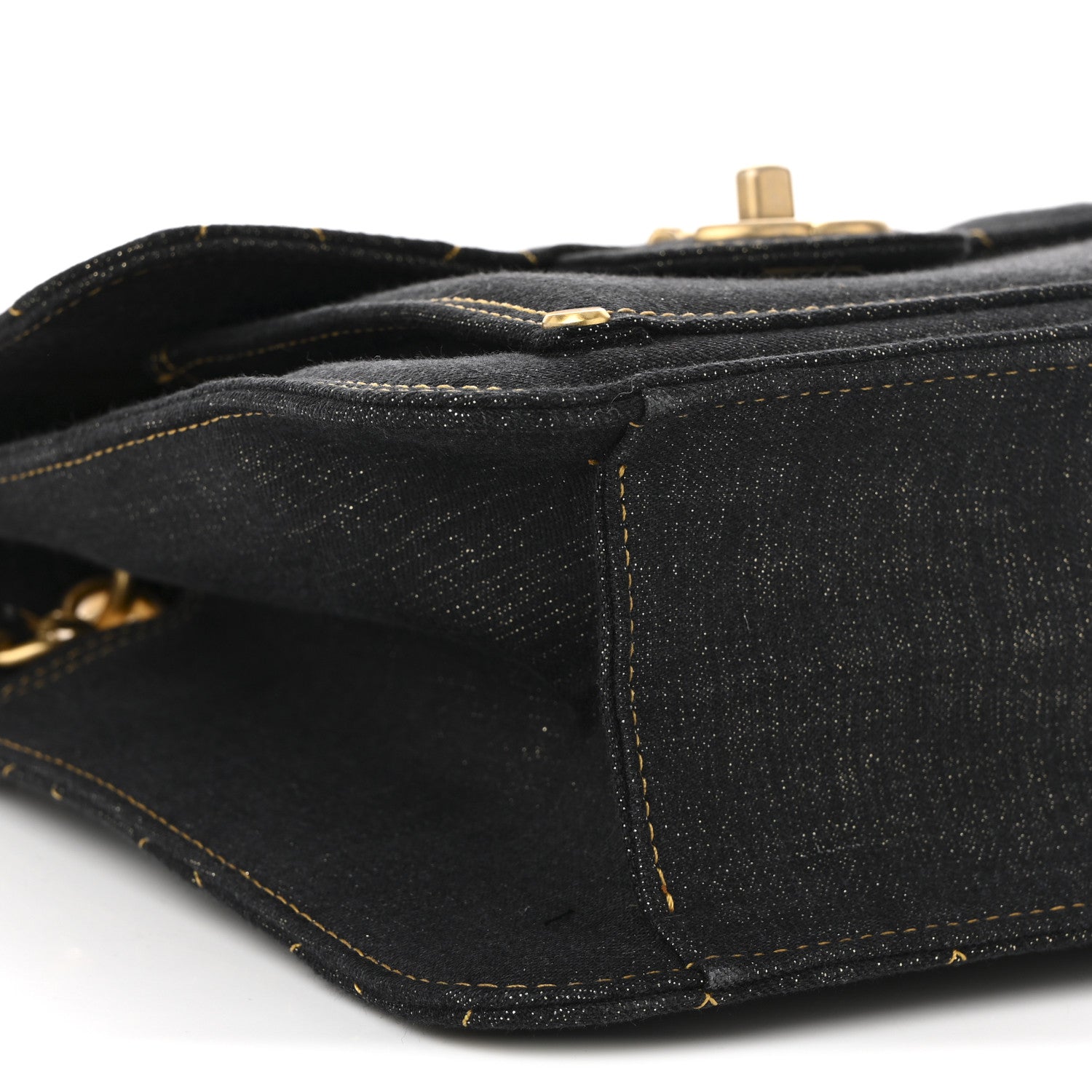 Denim Quilted Double You Mini Flap Black Golden