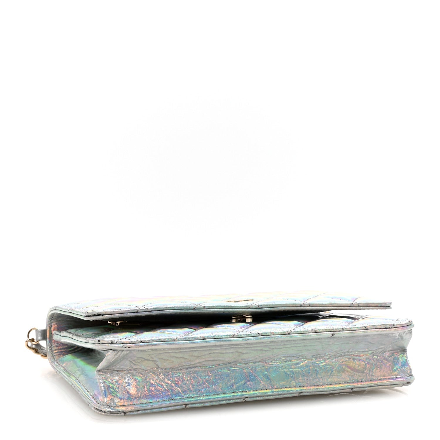 Iridescent Goatskin Quilted Wallet On Chain WOC Silver