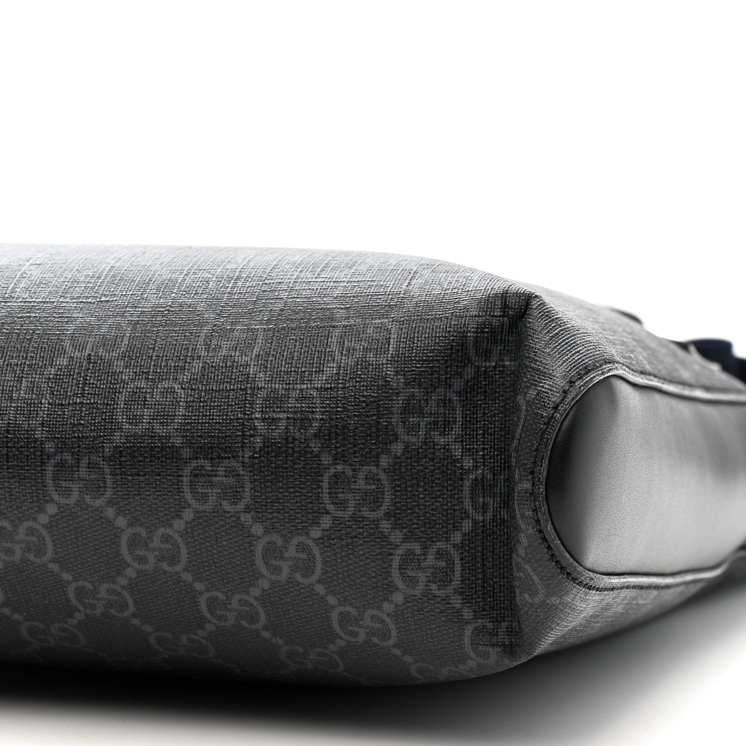 GG Supreme Monogram Appia Calfskin Web Flat Messenger Bag Black Grey