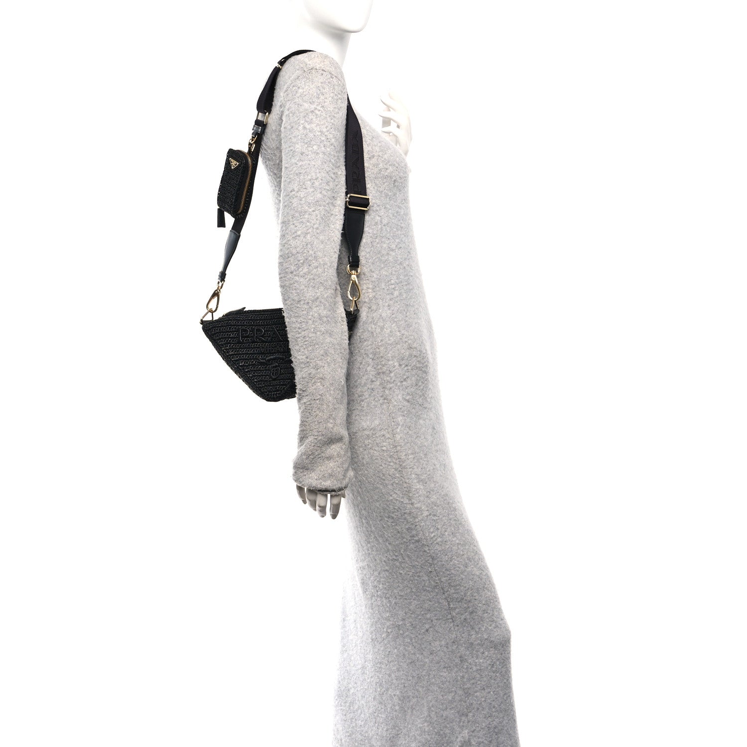 Yarn Raffia Effect Crochet Triangle Shoulder Bag Black