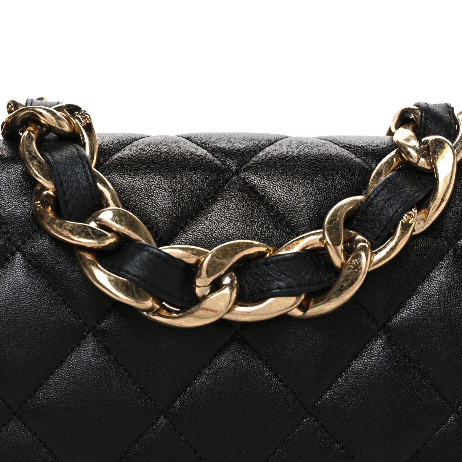 Lambskin Quilted Large CC Funky Town Flap Black