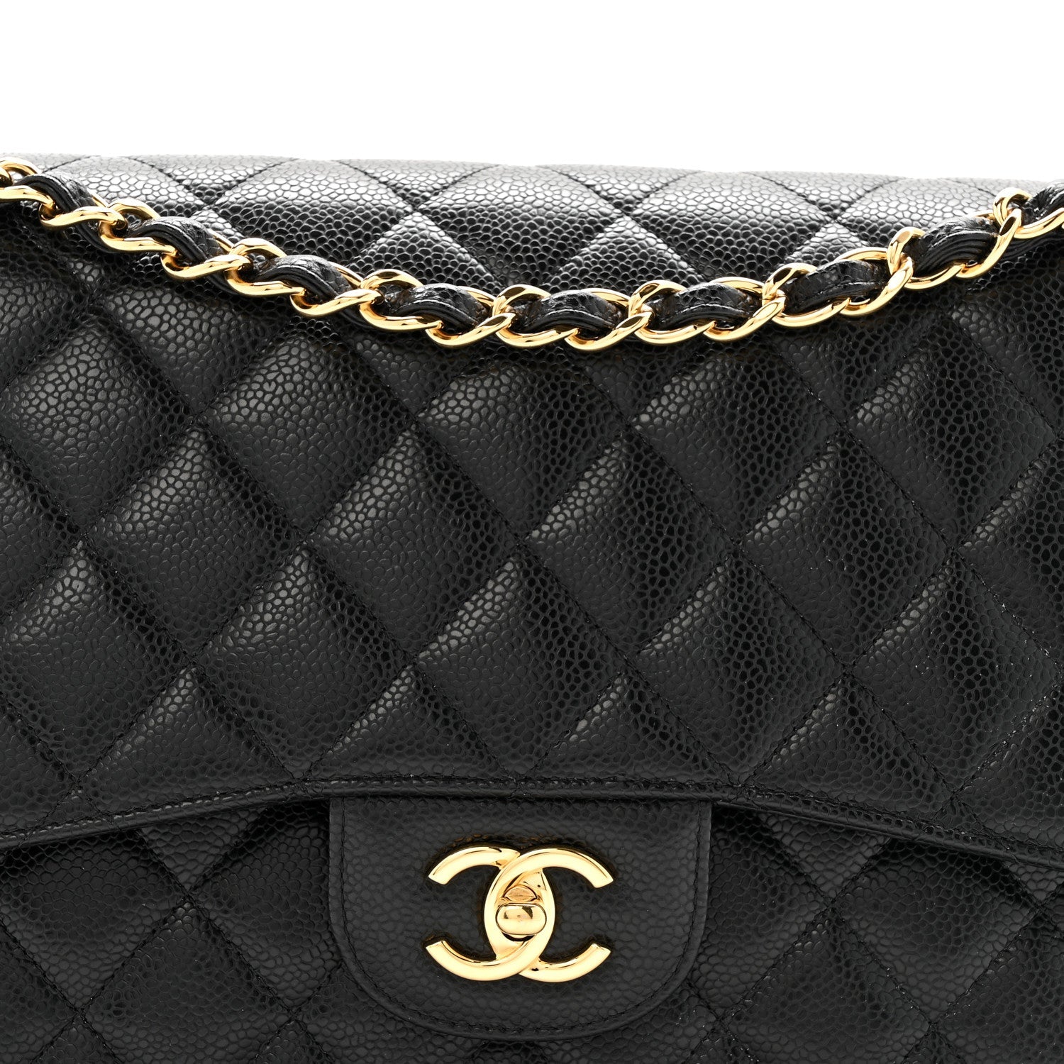 Caviar Quilted Jumbo Double Flap Black