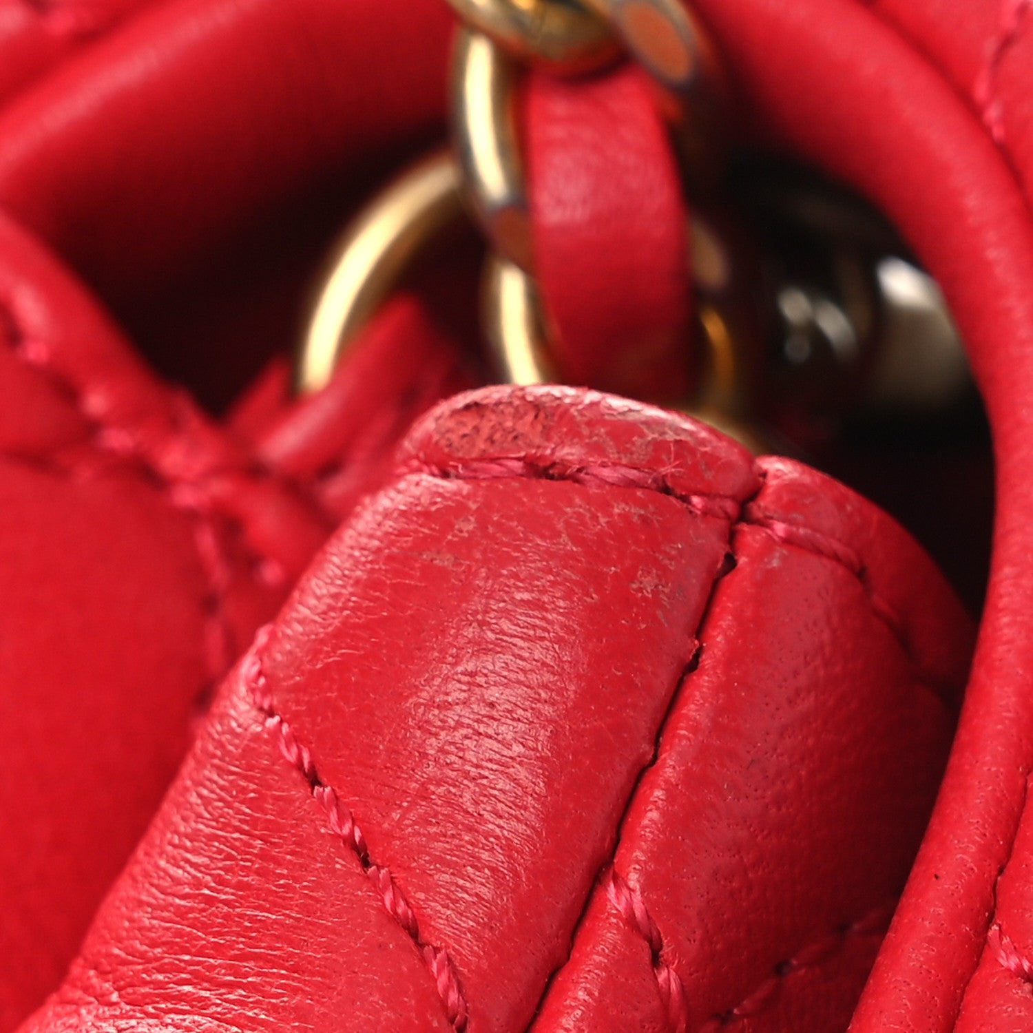 Lambskin Quilted Mini Rectangular Pearl Crush Flap Red