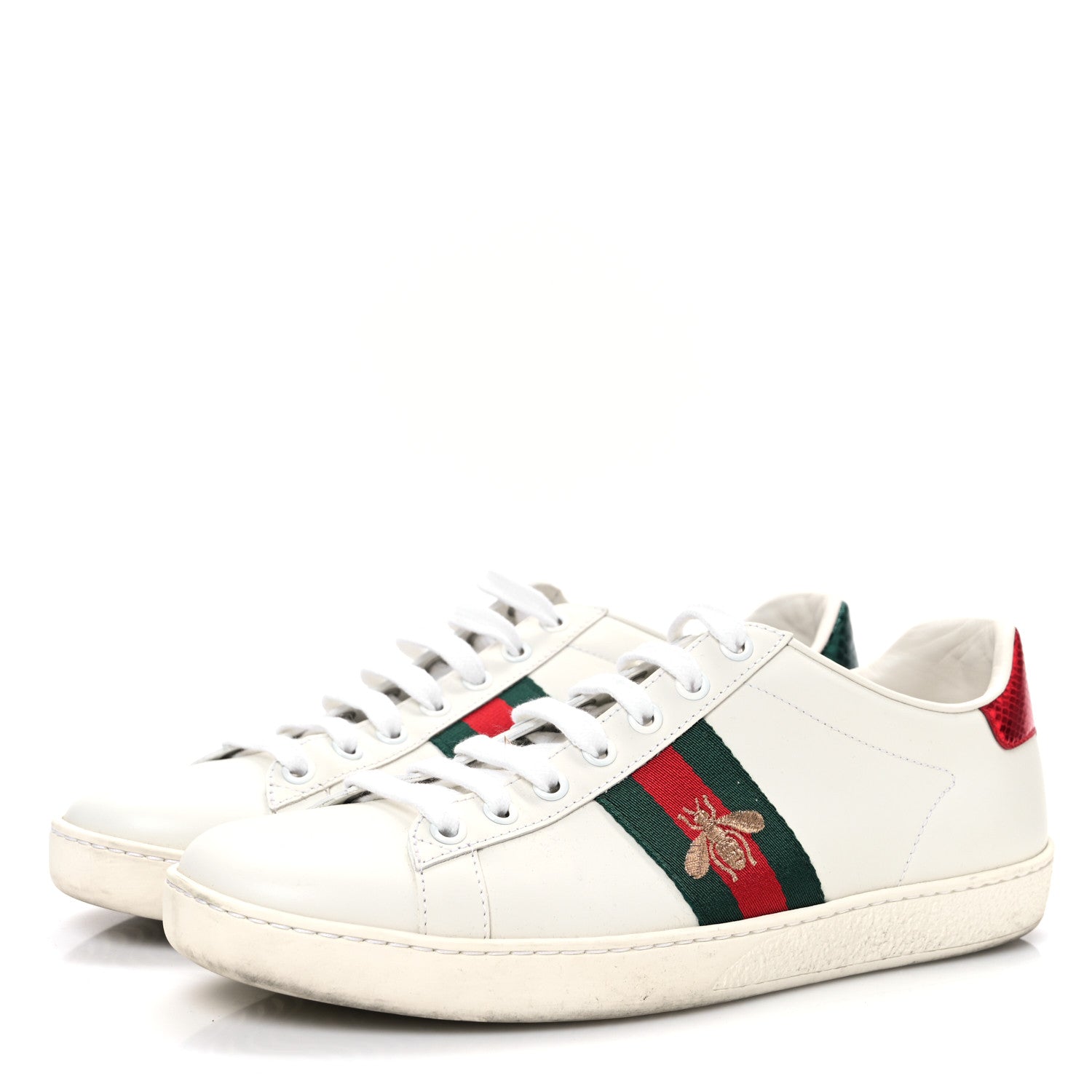 Calfskin Ayers Bee Embroidered Womens Ace Sneakers 39 White Red Flame Green