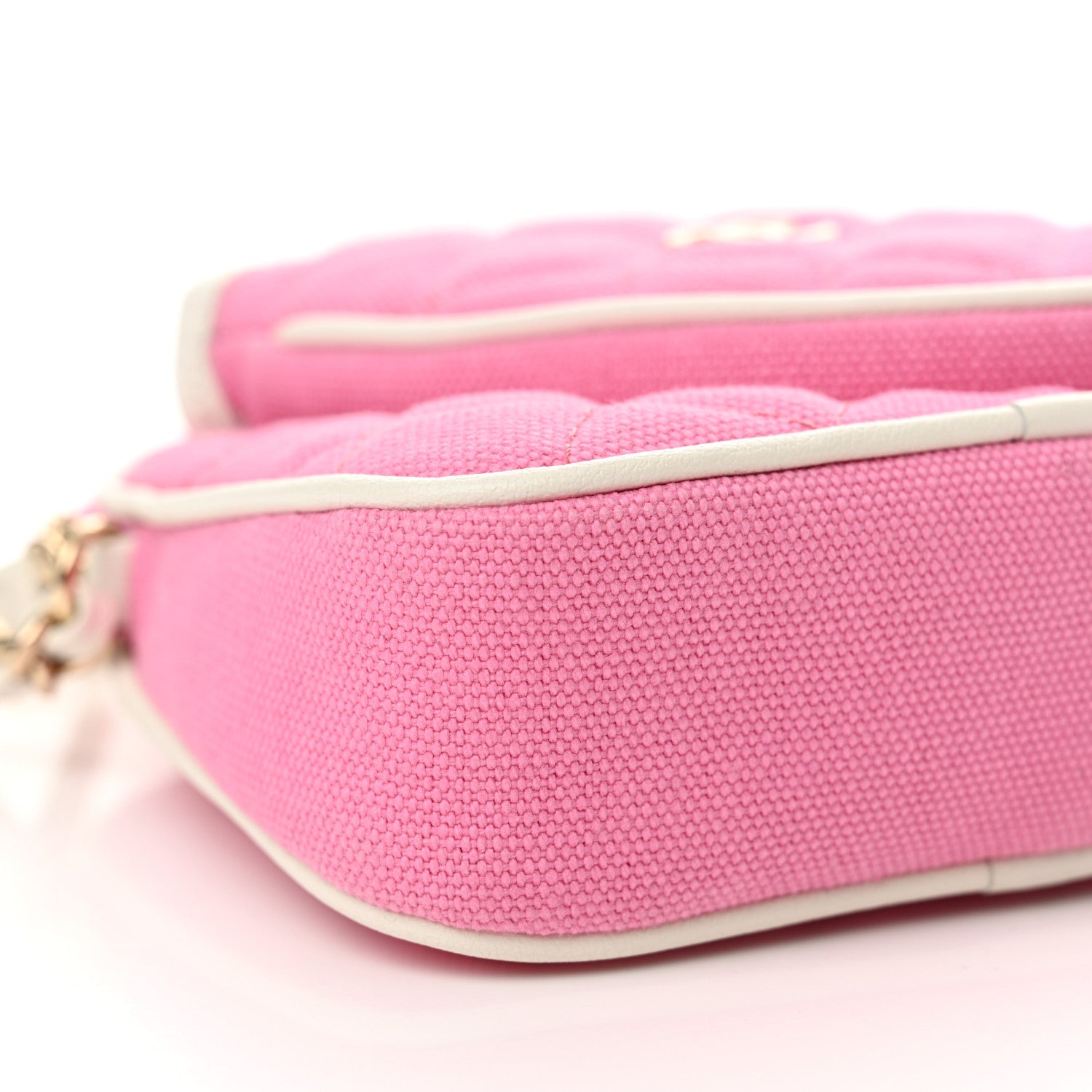 Canvas Calfskin Tennis Racket Clutch With Chain Pink White