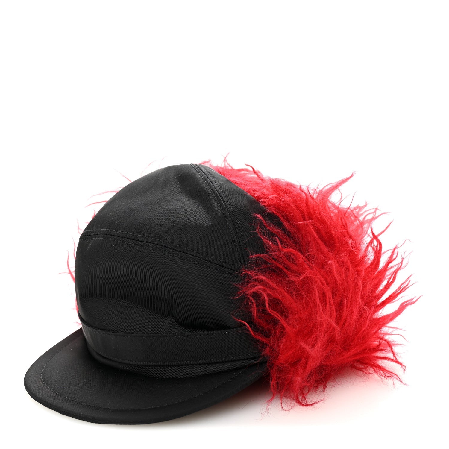 Re-Nylon Curly Faux Fur Mens Ear Flap Baseball Hat L Black Cerise