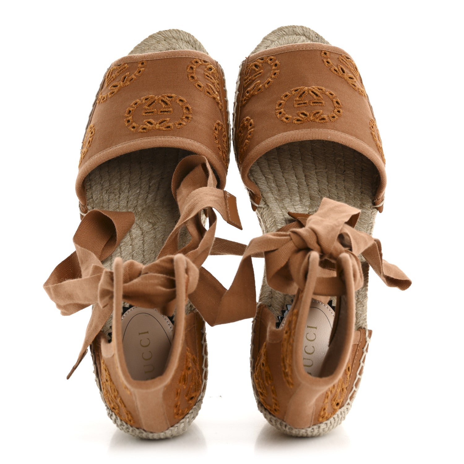 Canvas Damita GG Eyelet Espadrille Wedge Sandals 38 Blondie Cognac