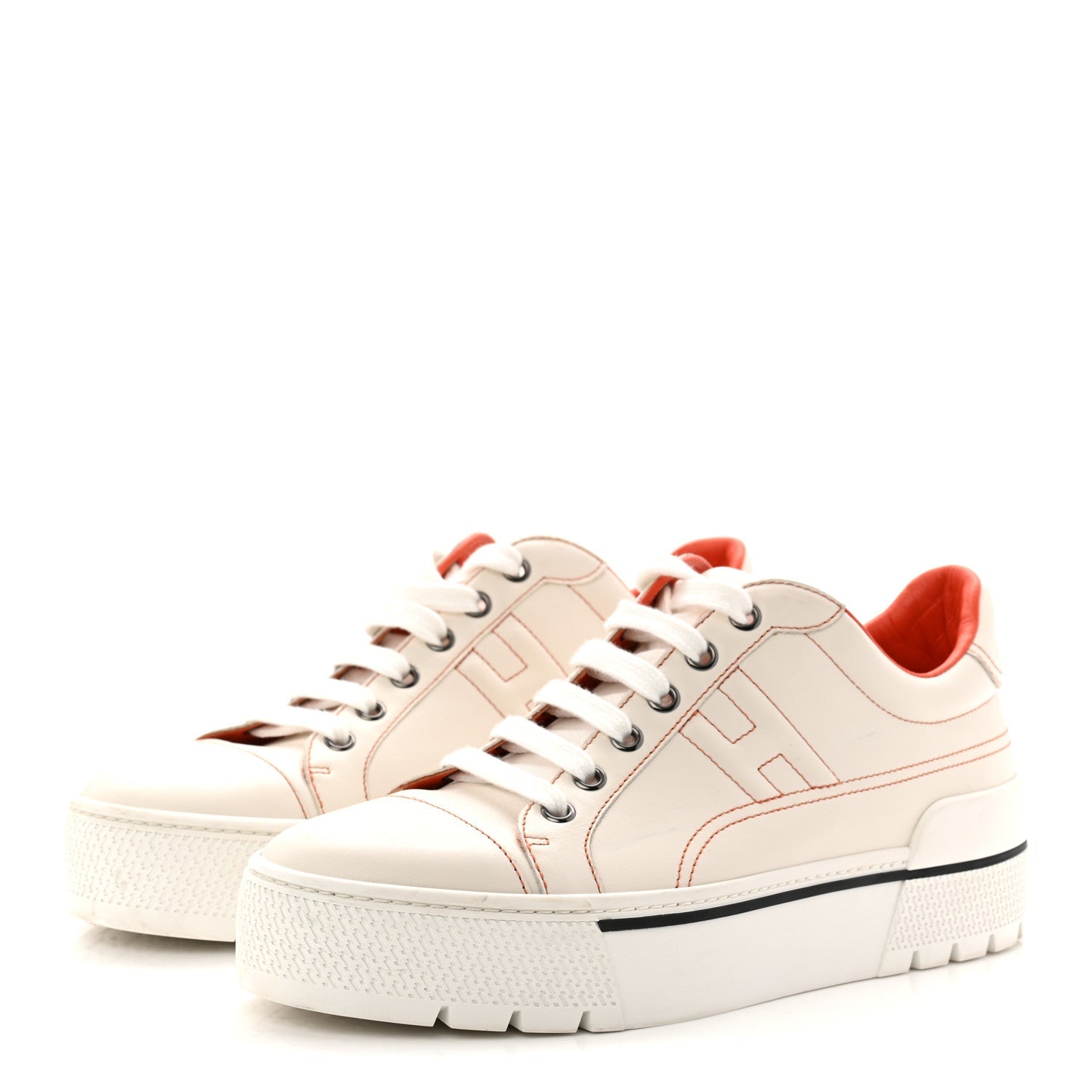 Calfskin Womens Voltage Sneakers 38 White Orange