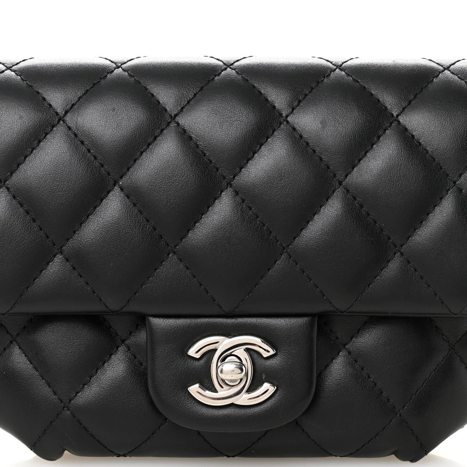 Calfskin Quilted CC Uniform Flap Belt Bag Black