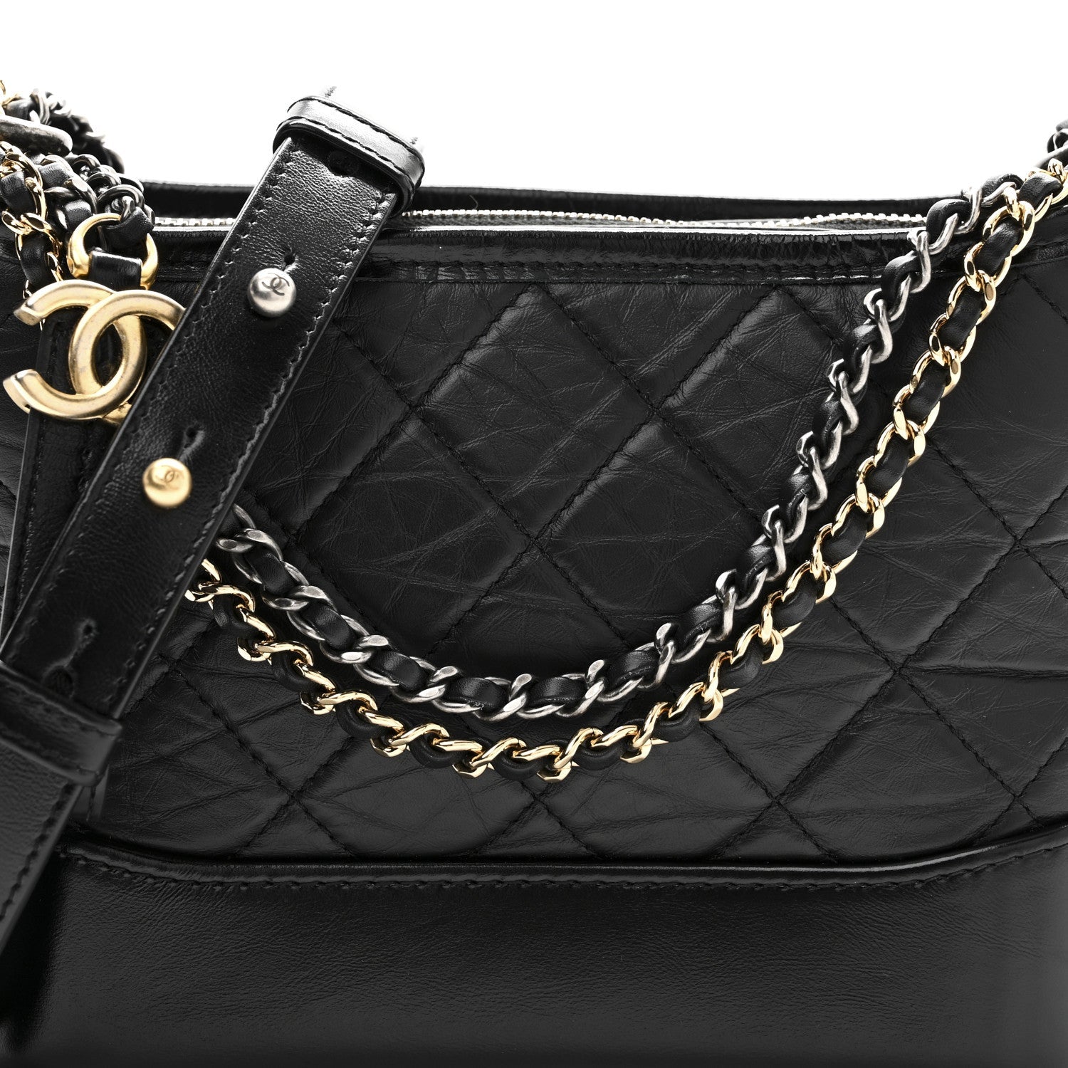 Aged Calfskin Quilted Small Gabrielle Hobo Black