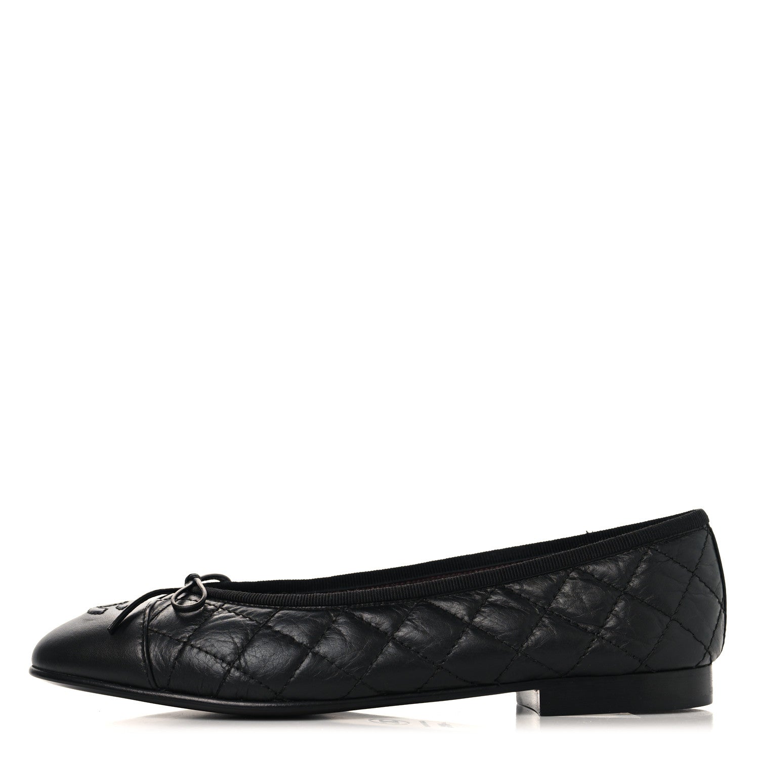 Aged Calfskin Quilted CC Cap Toe Ballerina Flats 38.5 Black