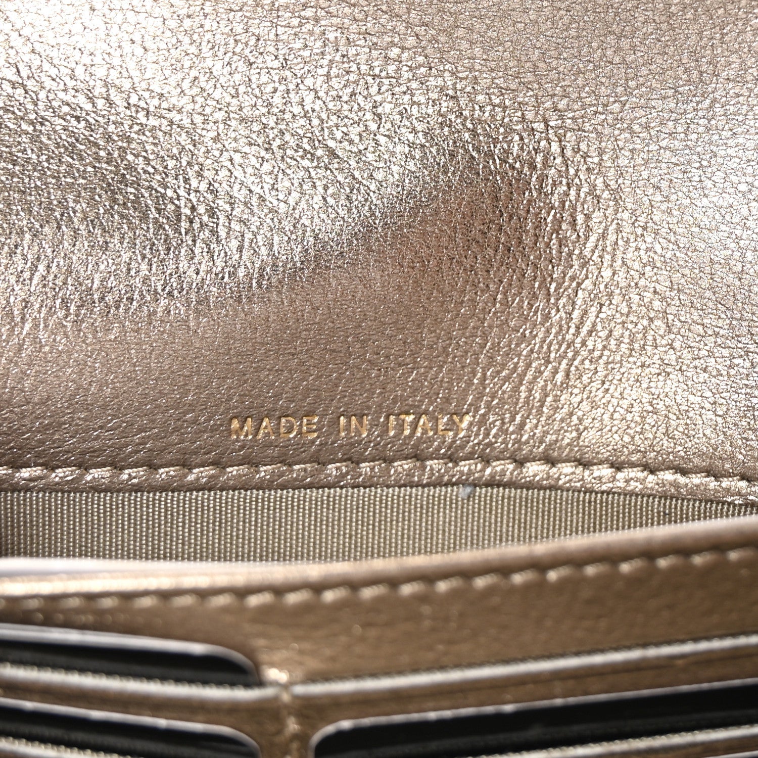 Metallic Lambskin Quilted Stitch Large Gusset Flap Wallet Gold