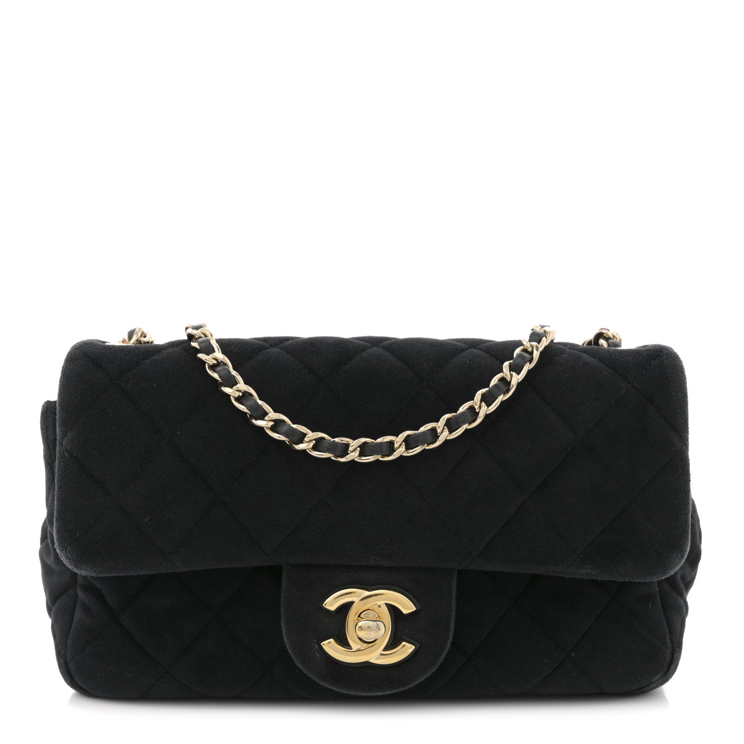 Velvet Quilted Mini Rectangular Pearl Crush Flap Black