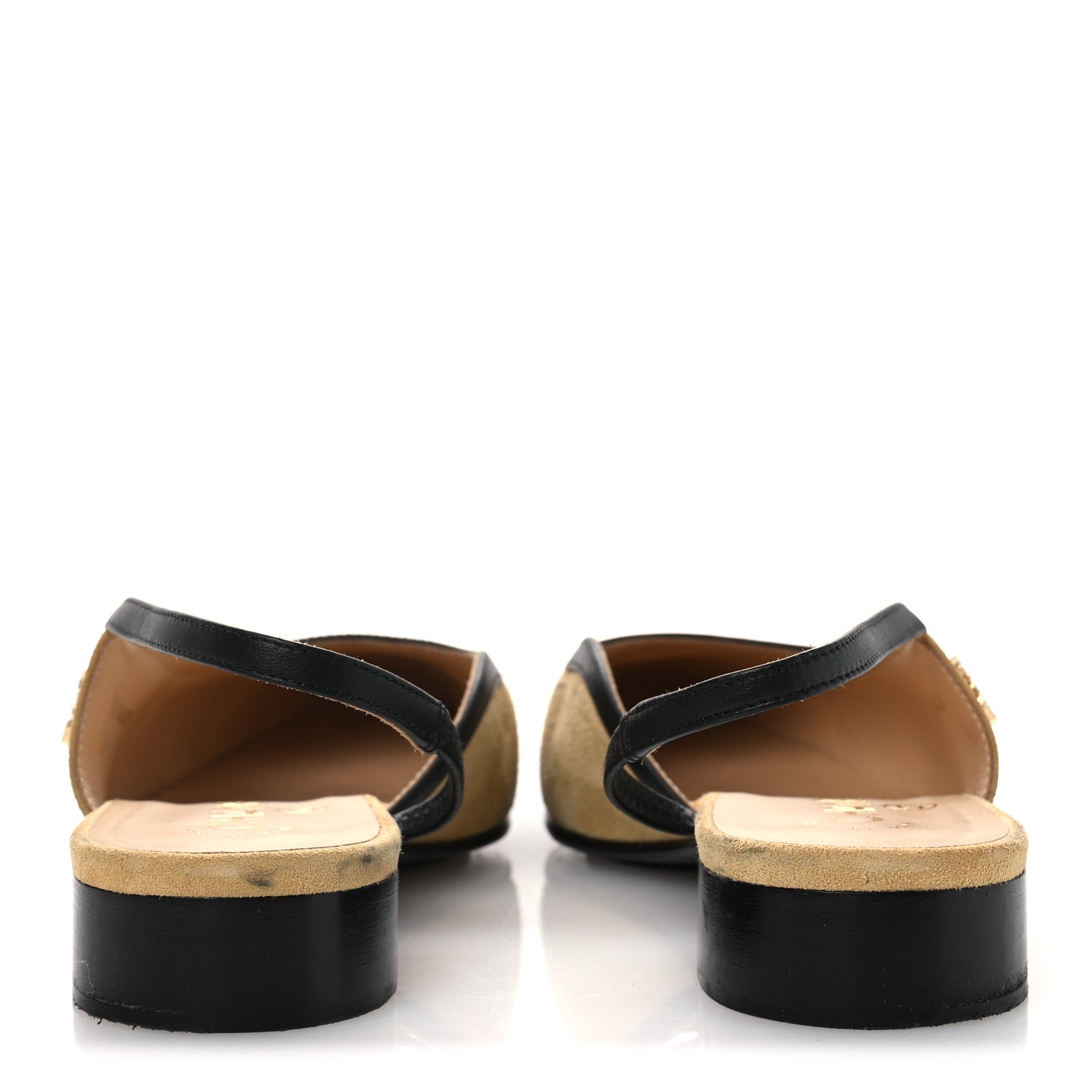 Suede Patent Crystal CC Cap Toe Slingback Flats 37 Beige Black