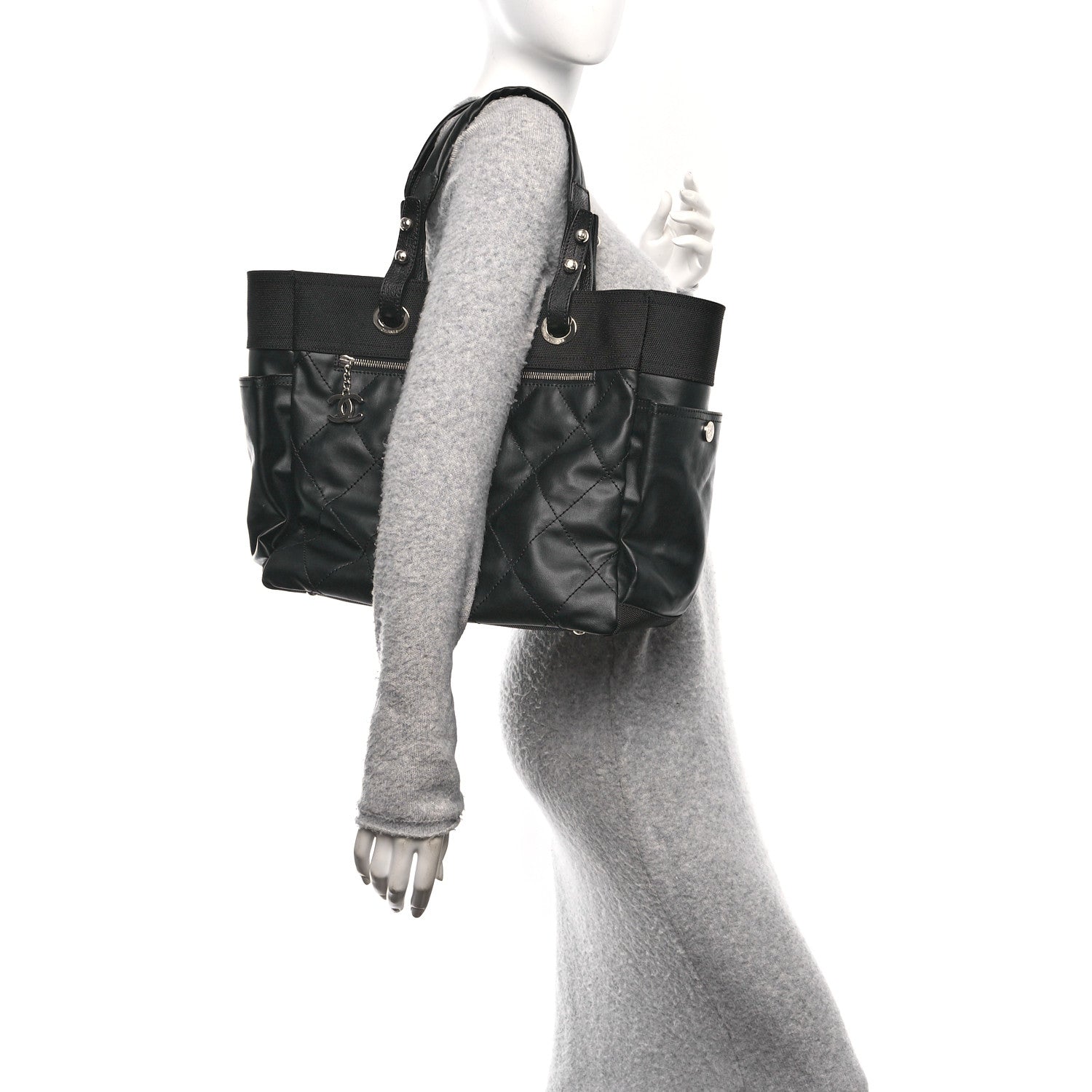 Coated Canvas Quilted Large Paris Biarritz Tote Black