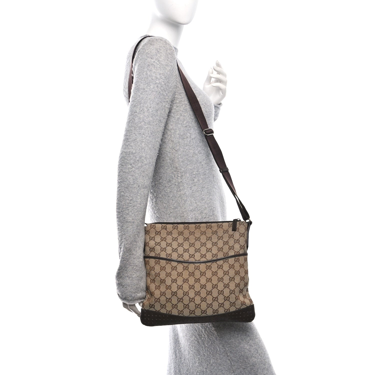 Monogram Calfskin Perforated Medium Flat Messenger Bag Dark Brown