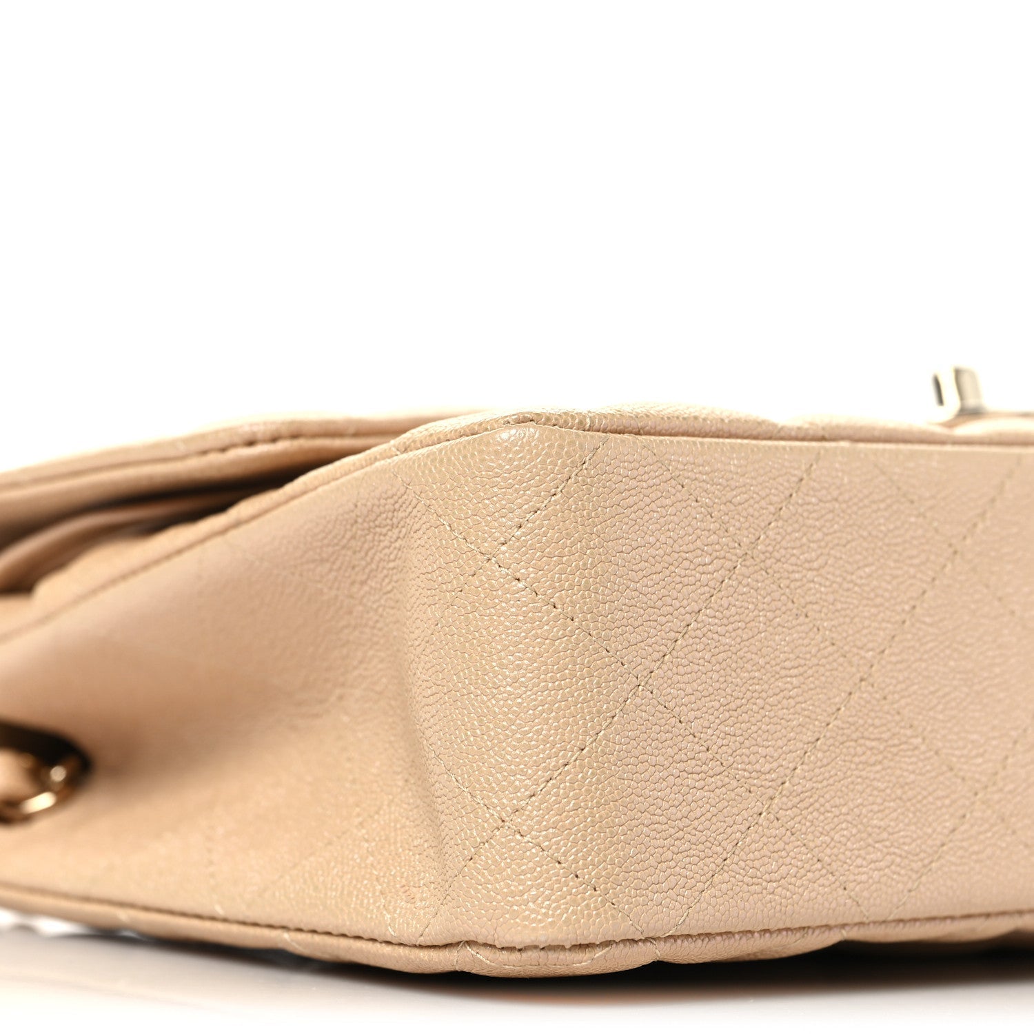Iridescent Caviar Quilted Medium Double Flap Beige
