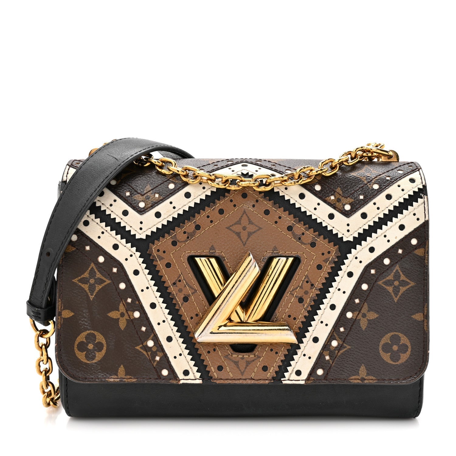 Veau Satin Monogram Twist Shoulder Bag MM Black