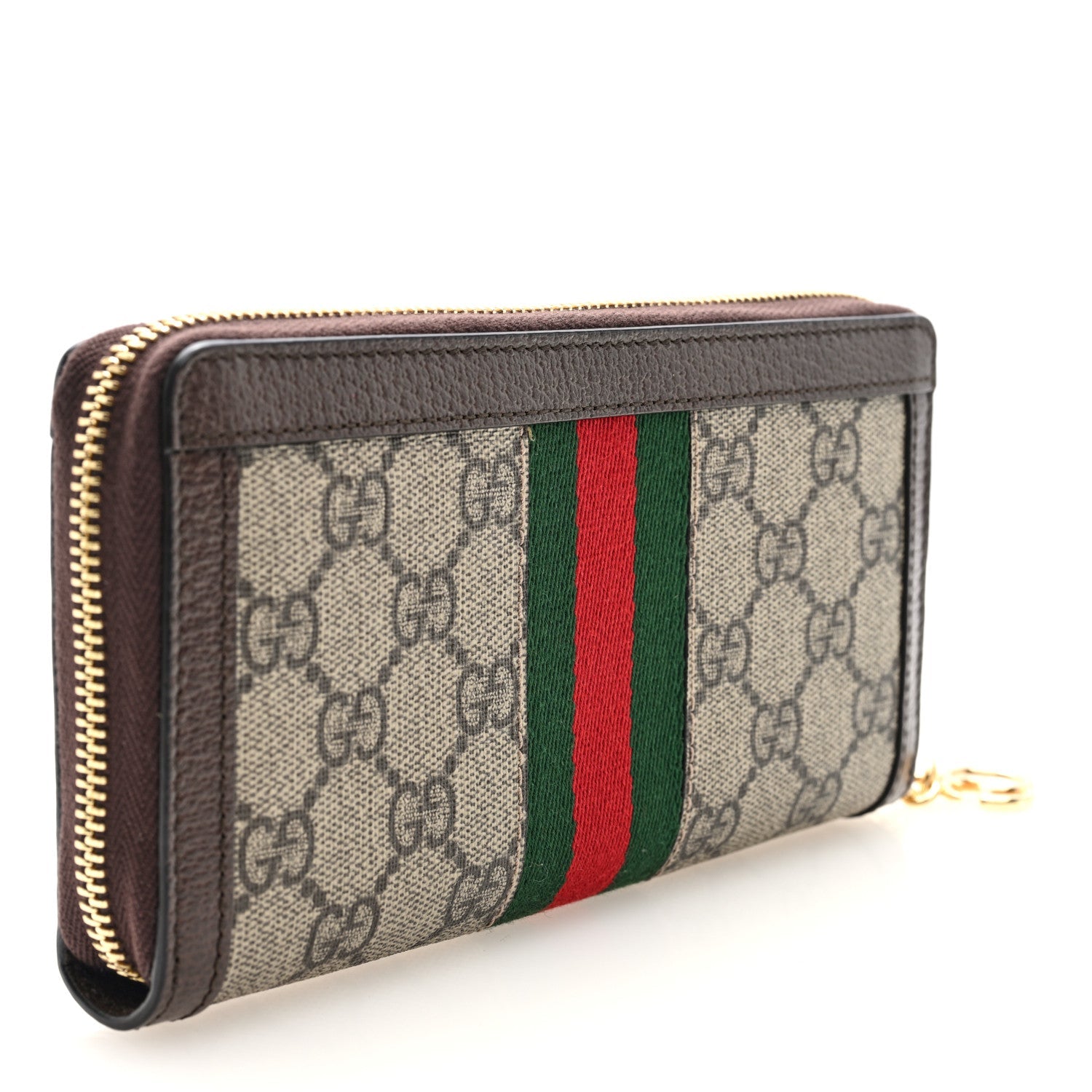 GG Supreme Monogram Web Ophidia Zip Around Wallet Brown