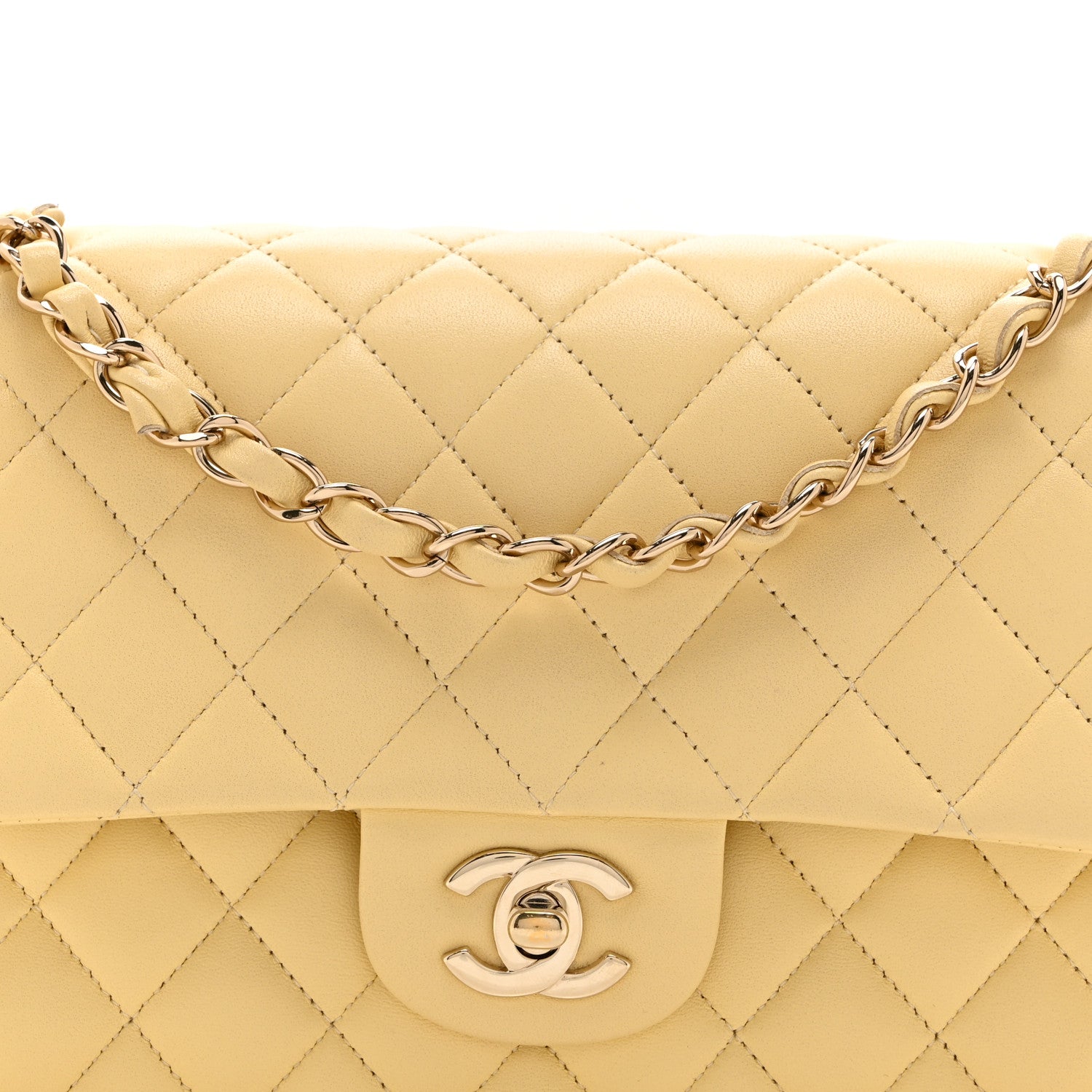 Lambskin Quilted Medium Double Flap Yellow