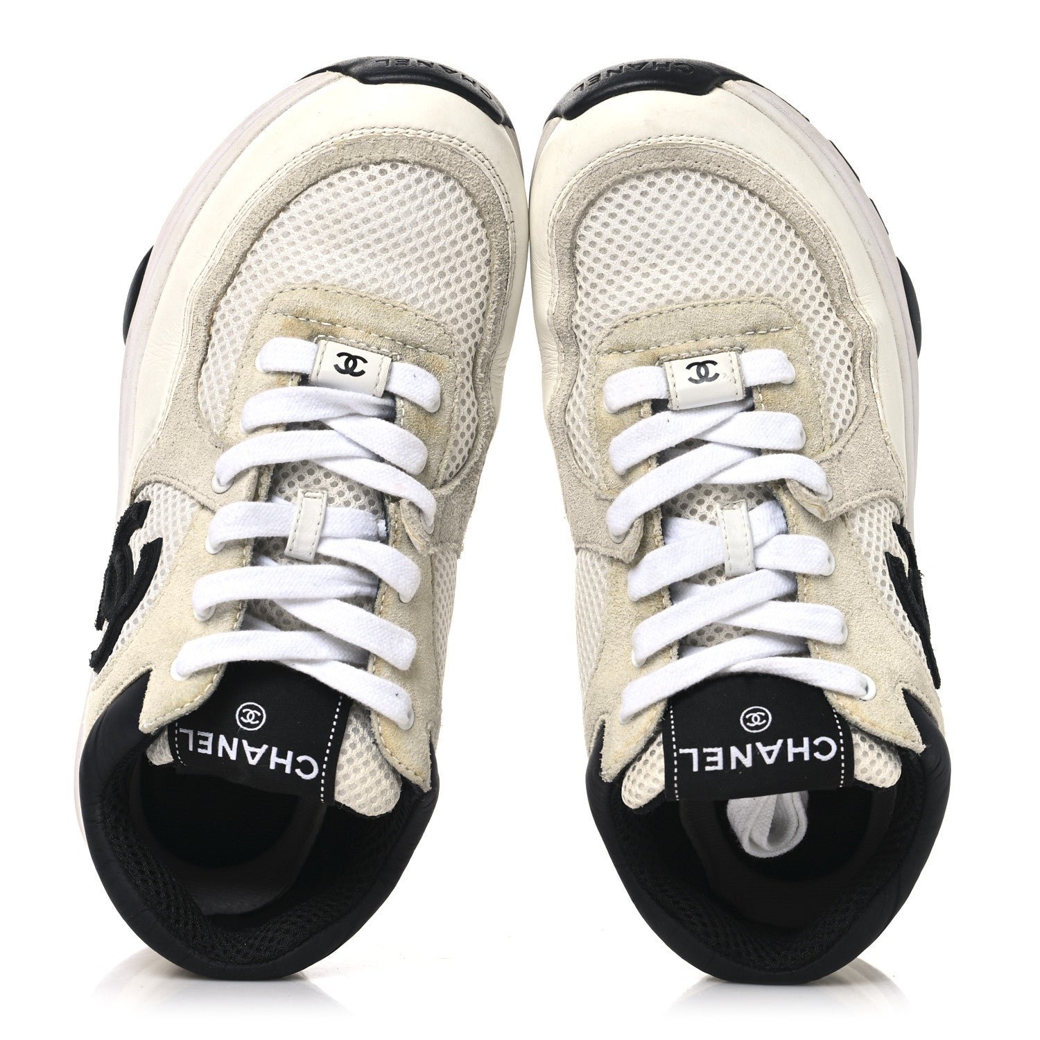 Mesh Suede Calfskin Grained Calfskin Womens CC Sneakers 37 White Black