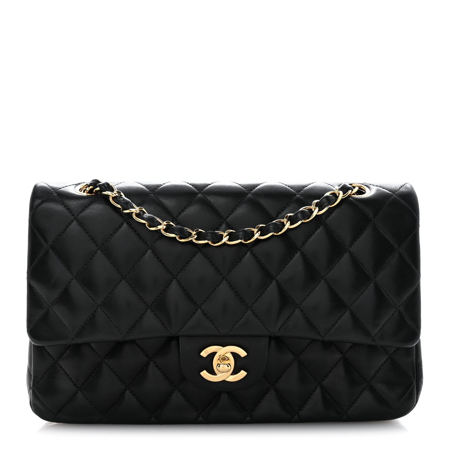 Lambskin Quilted Medium Double Flap Black