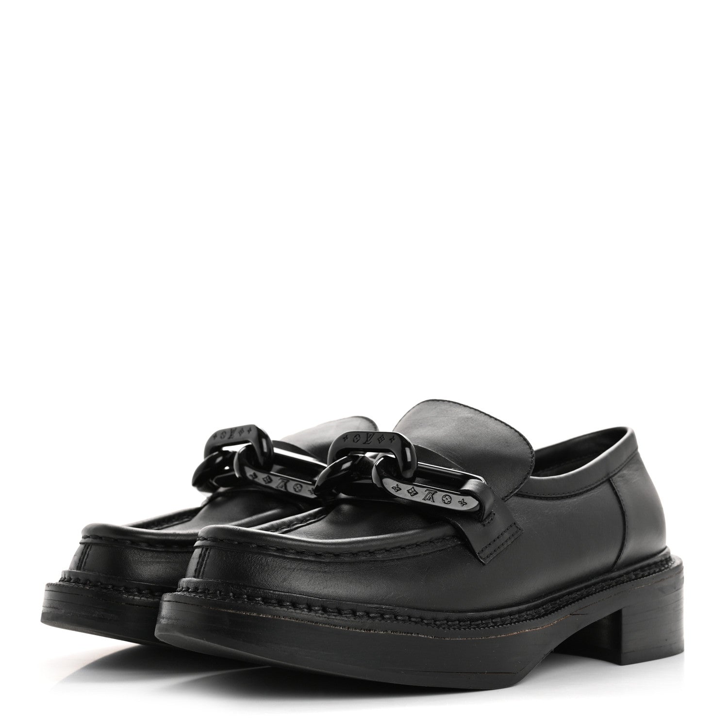 Calfskin Oversized Chain Academy Loafers 37.5 Black