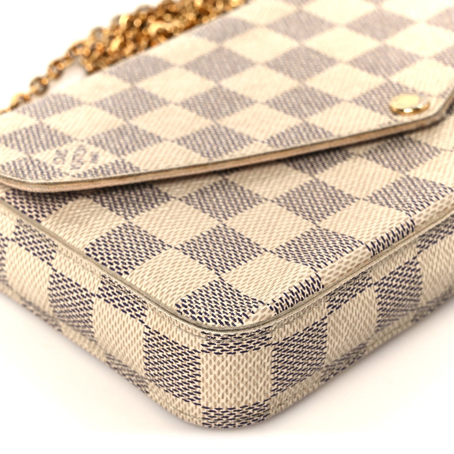 Damier Azur Pochette Felicie Chain Wallet Rose Ballerine