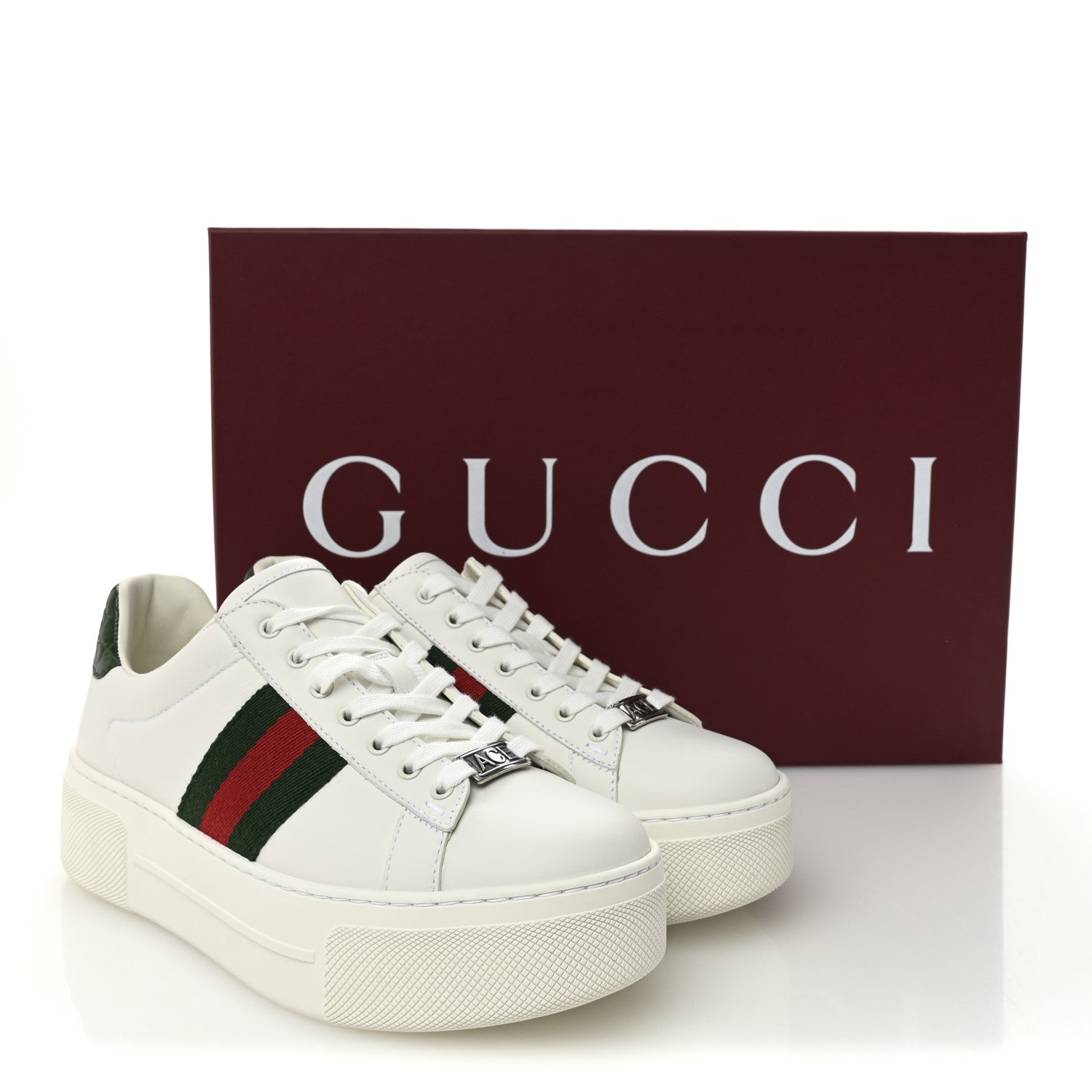 Ultralight Plume Calfskin Web Womens Ace Platform Sneakers 35.5 White