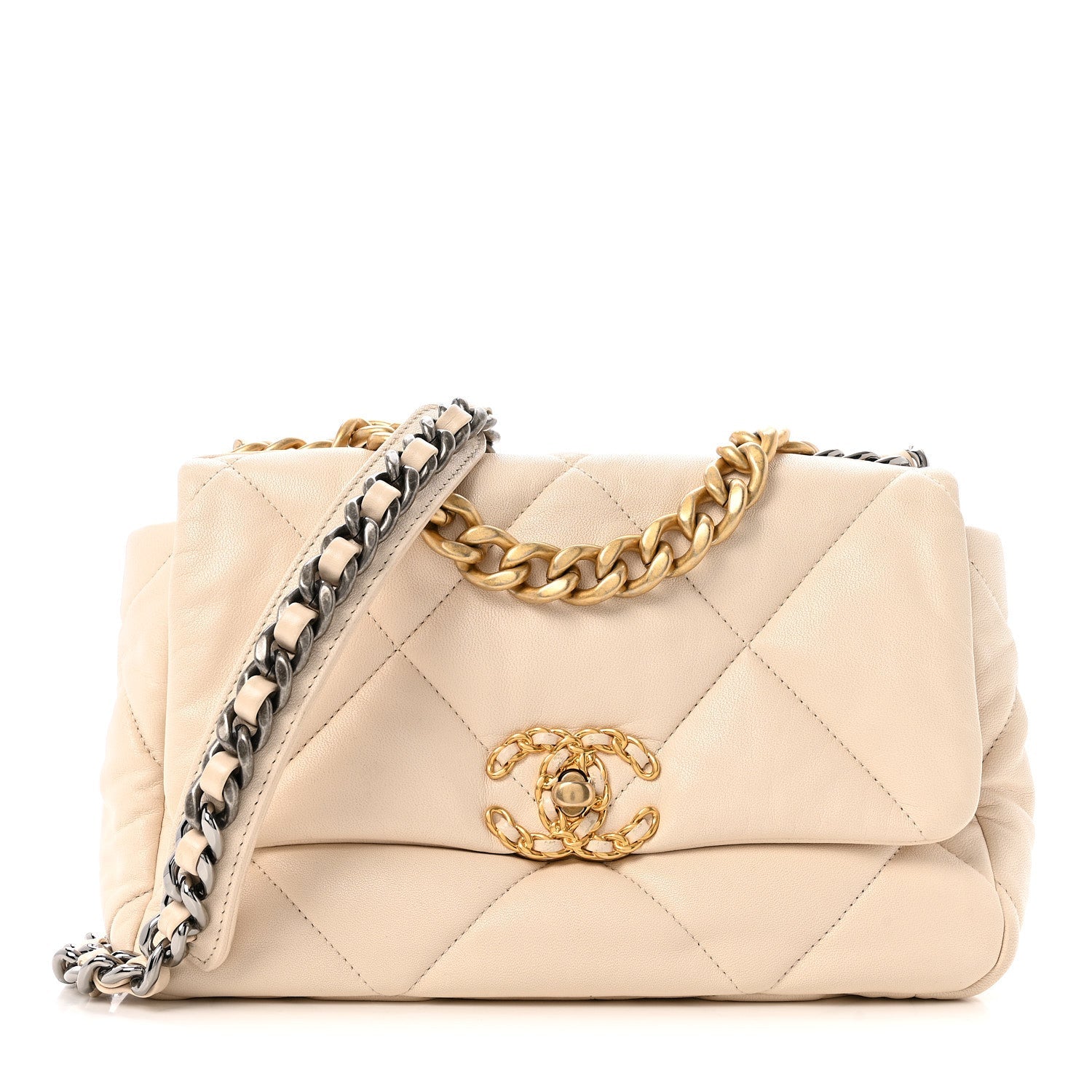 Goatskin Quilted Medium Chanel 19 Flap Light Beige