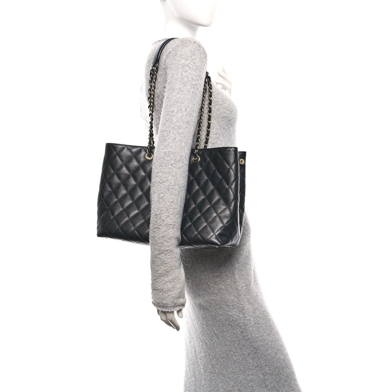 Caviar Quilted Small Shopping Tote Black