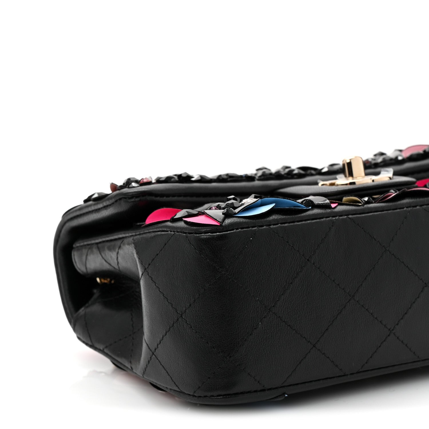 Lambskin Crystal Mini Rectangular Flap Black Multicolor