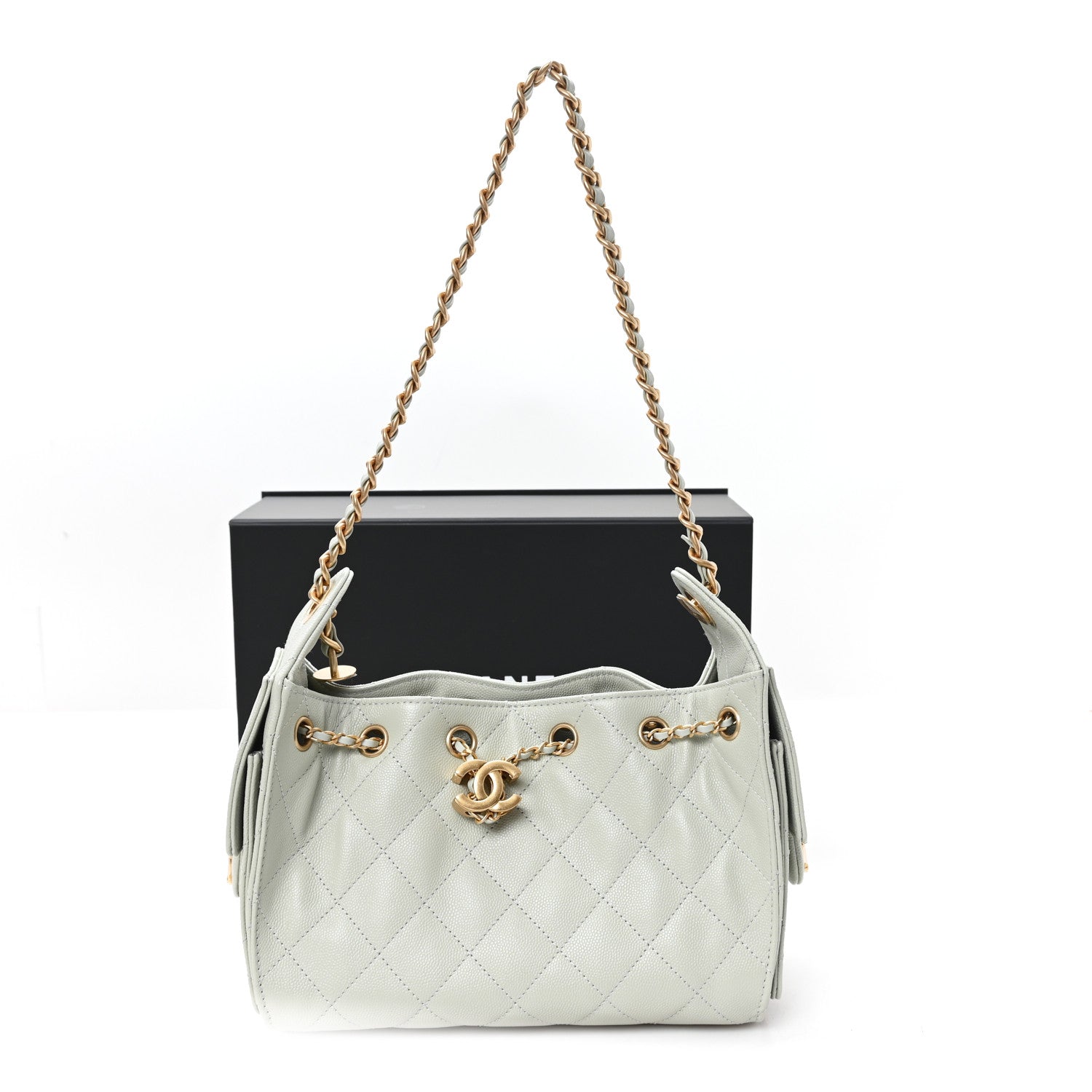 Caviar Quilted Mini Chanel 25 Handbag Light Green