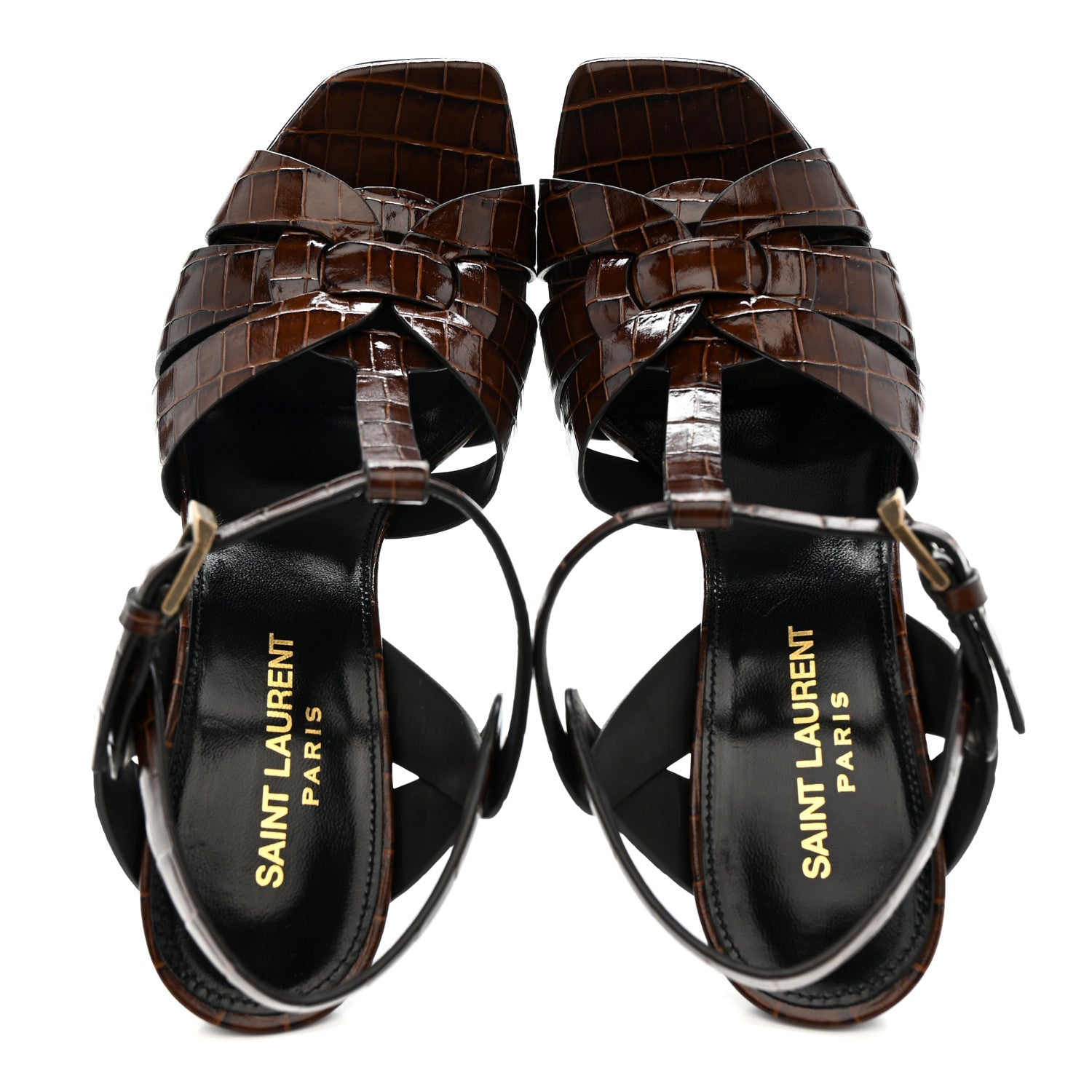 Calfskin Crocodile Embossed Tribute 105 Sandals 36.5 Moro