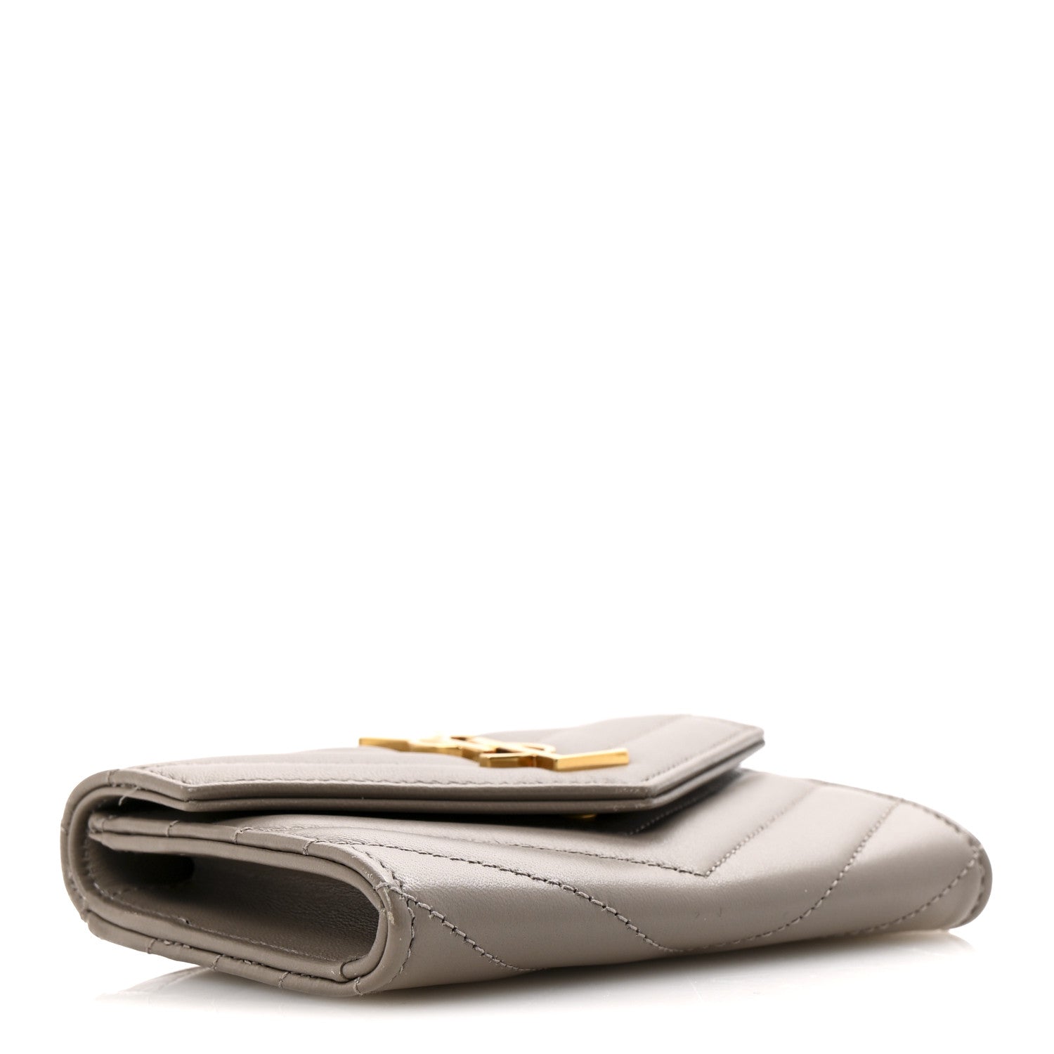 Lambskin Matelasse Chevron Small Monogram Envelope Wallet Dark Beige