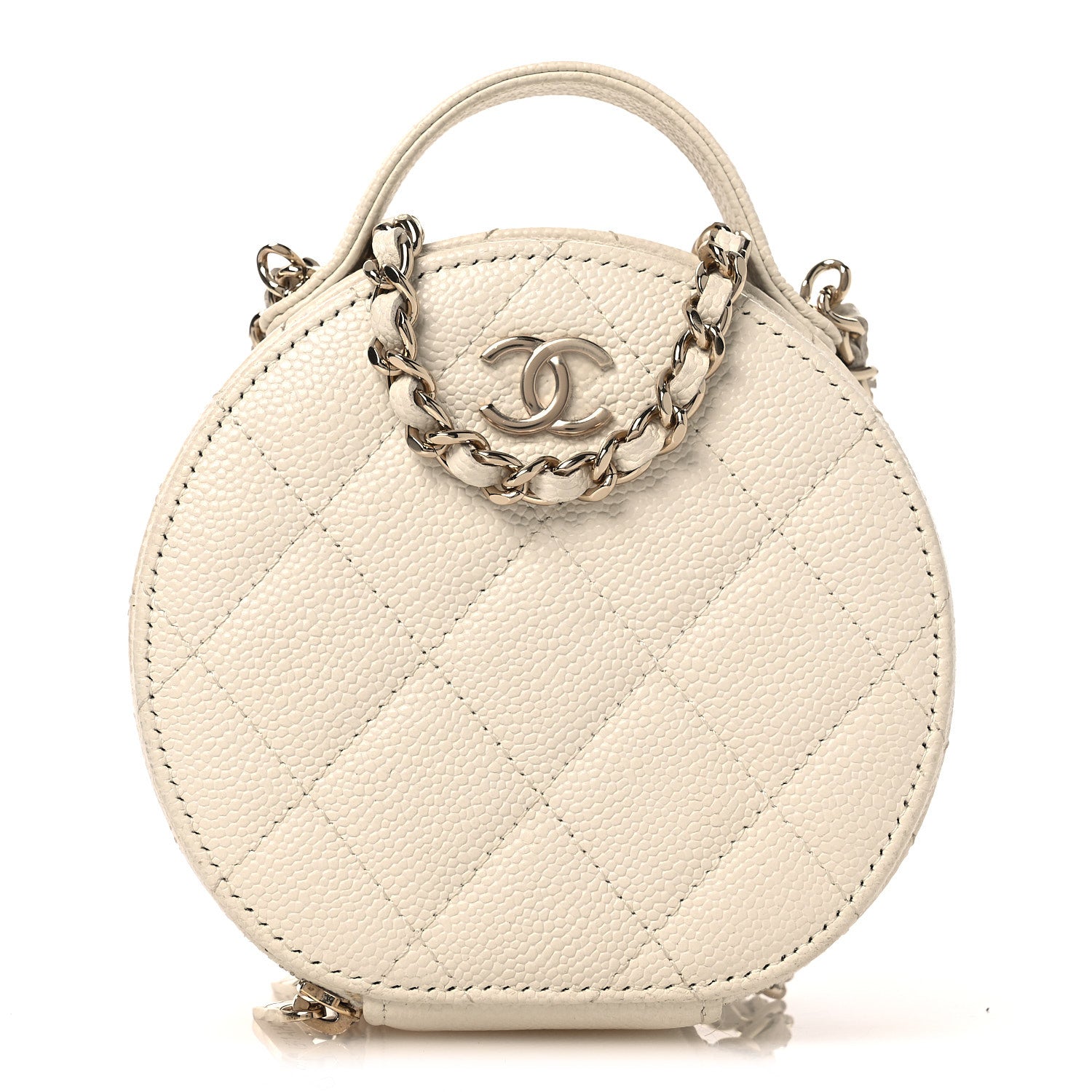 Caviar Quilted Round Handle With Care Vanity With Chain White
