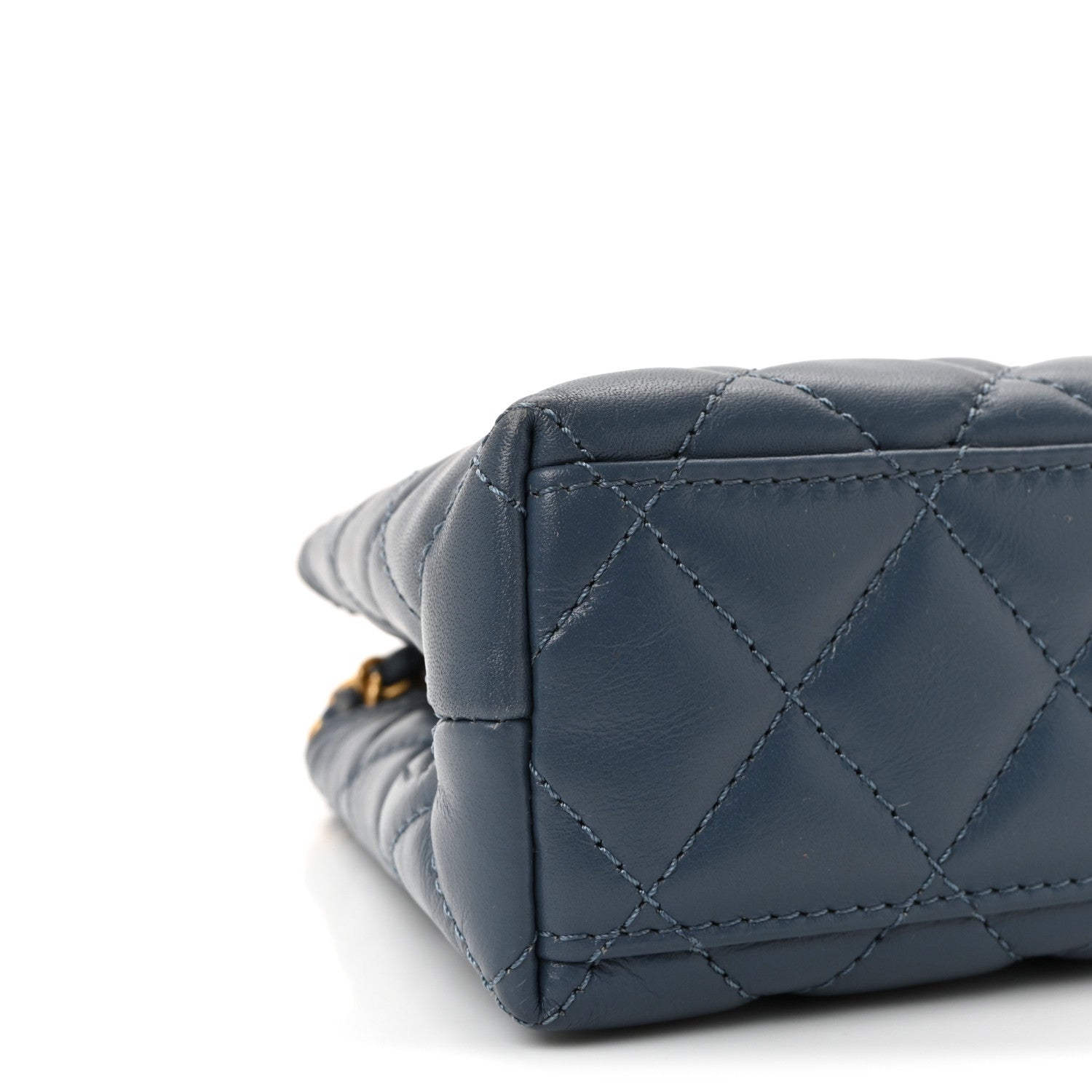 Shiny Aged Calfskin Quilted Nano Kelly Shopper Dark Blue