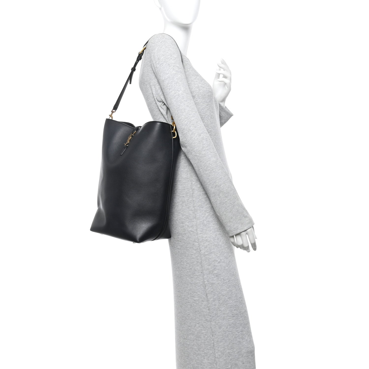 Shiny Calfskin Le 37 Long Bucket Bag Black