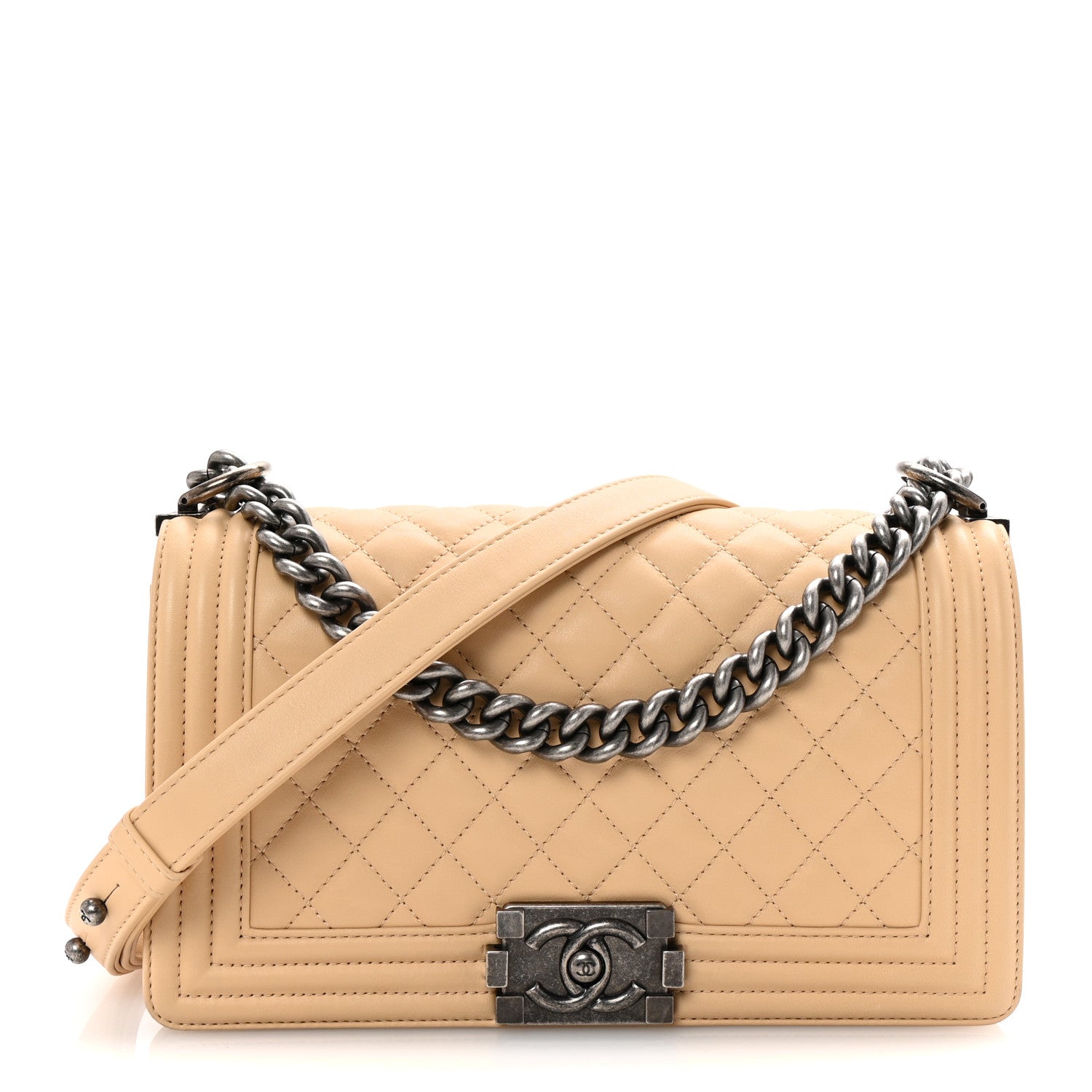 Calfskin Quilted Medium Boy Flap Beige