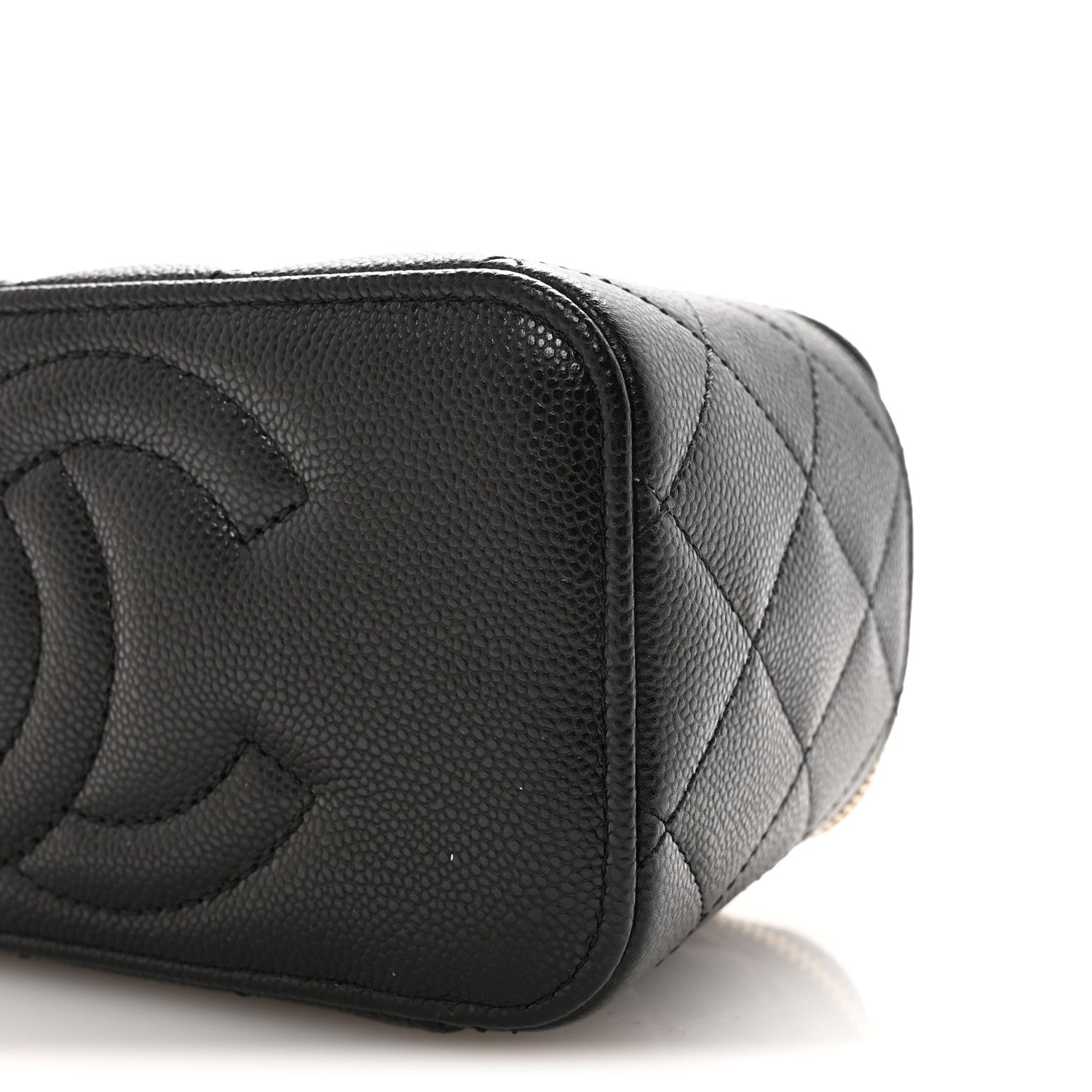 Caviar Quilted Small Vanity Case With Chain Black
